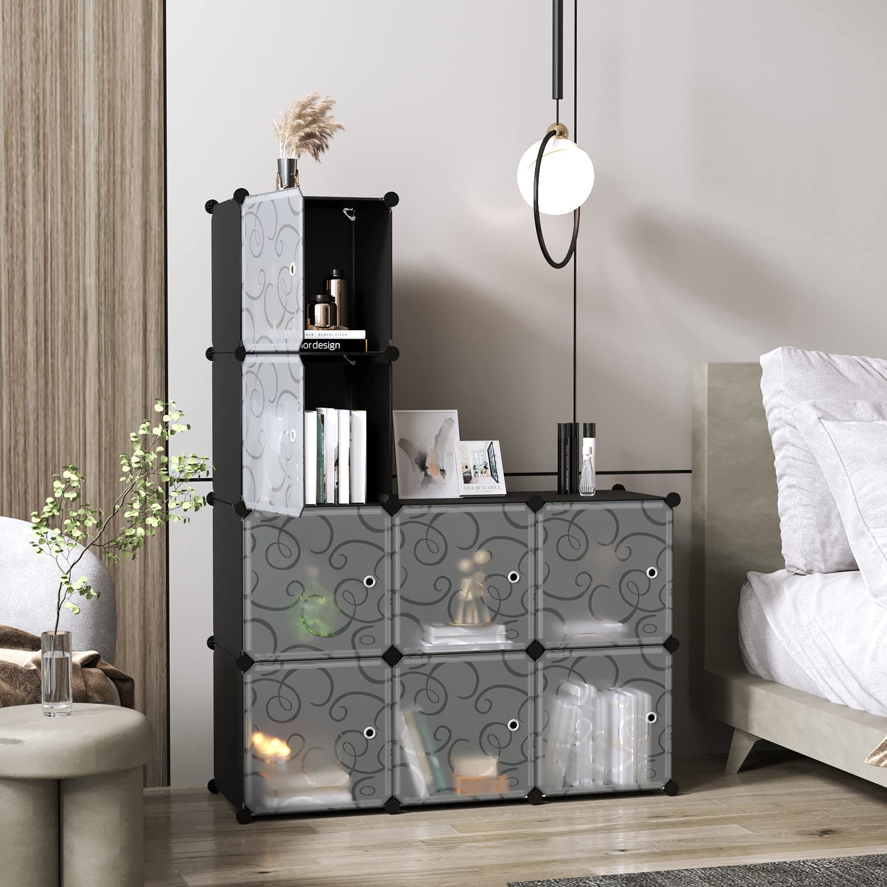 C&AHOME 8-Cube Storage Organizer with Doors - DIY Plastic Modular Bookshelf & Closet Cabinet, 24.8