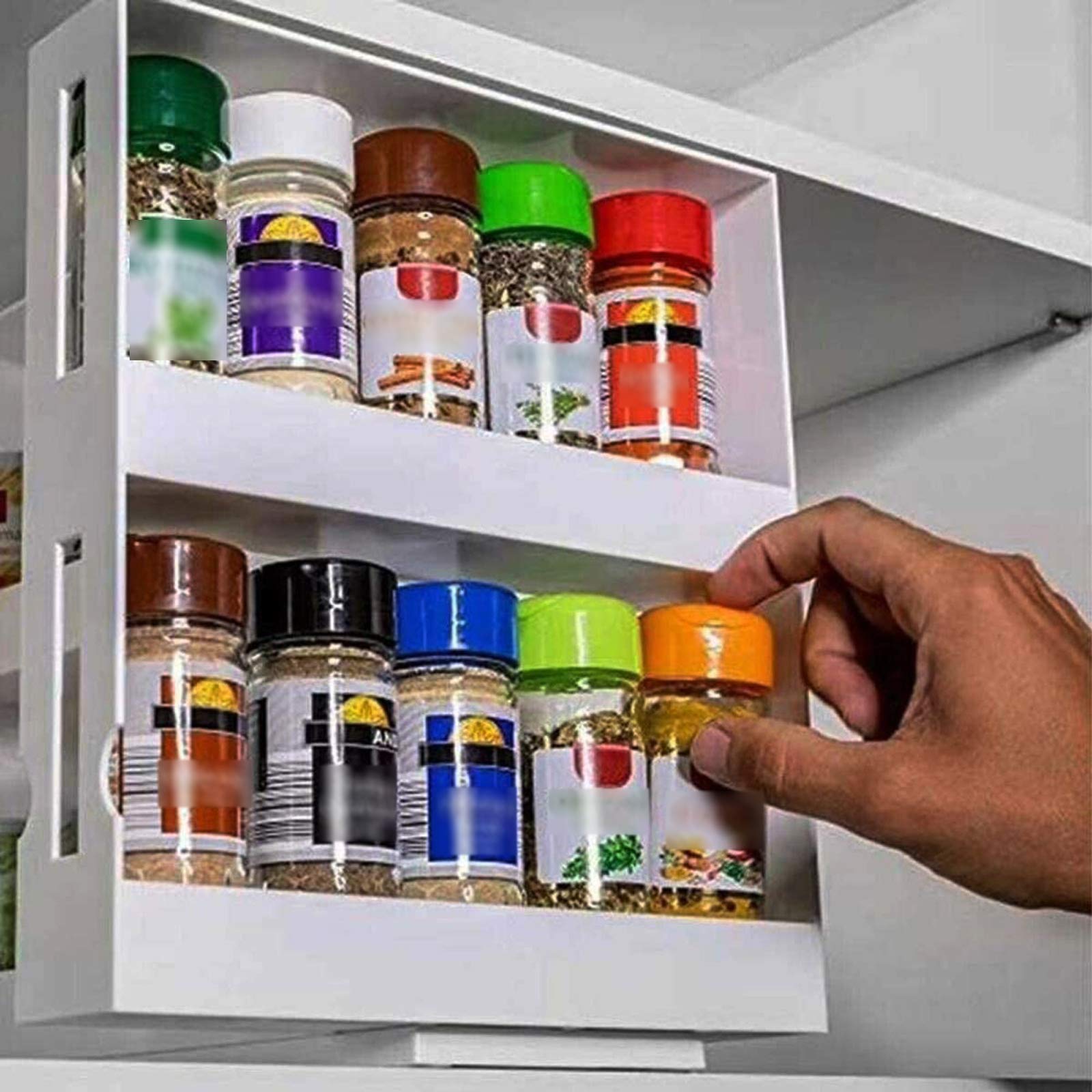 Double Layer Rotating Spice Rack Organizer - Expandable Non-Slip Kitchen Storage Shelf for Seasoning Jars, Condiments & Pantry Items - Perfect for Countertop, Cabinet or Pantry Organization