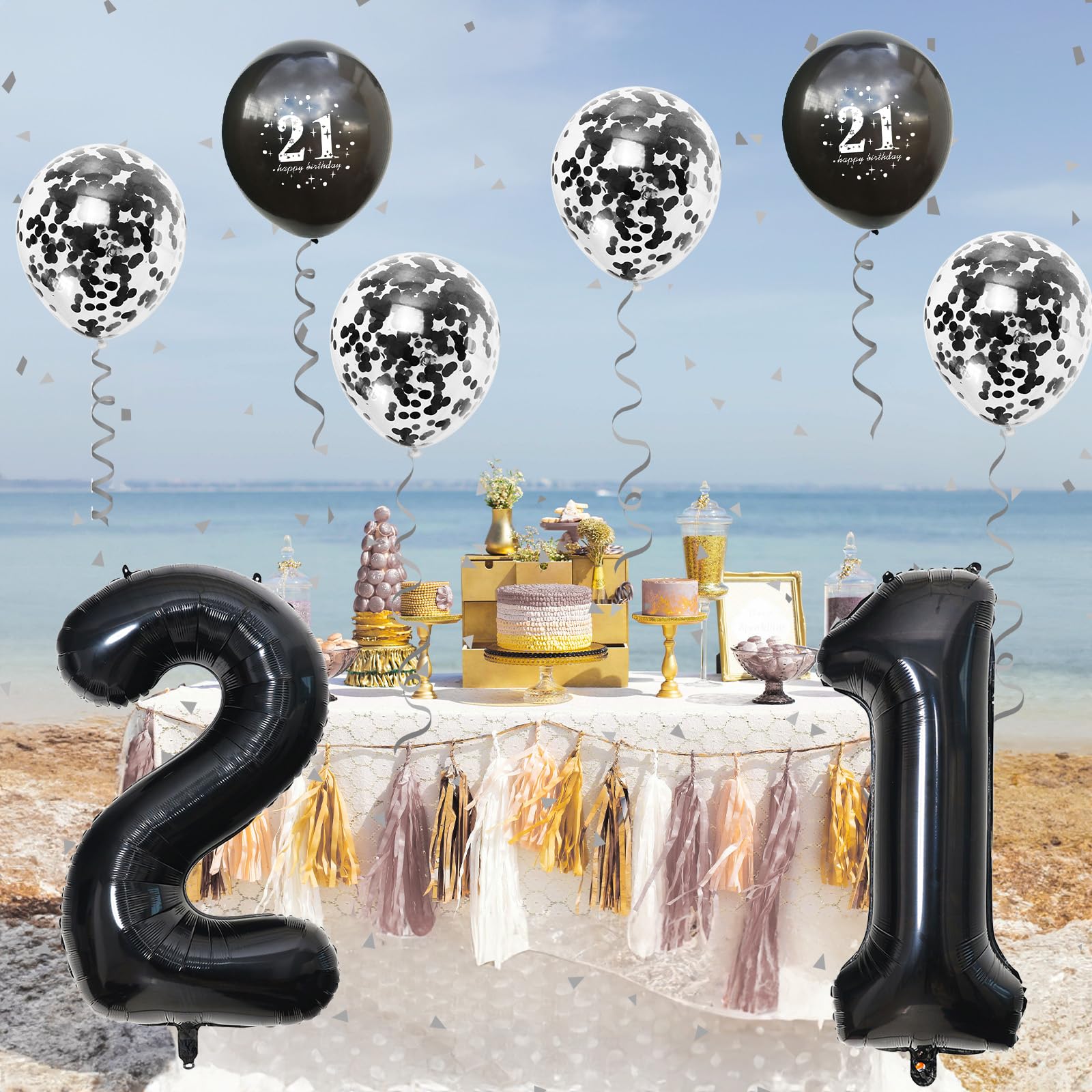 21st Birthday Balloons Black - Large Number 21 Foil & Metallic Latex Balloons Set for Him/Her - Perfect for 21st Birthday Party Decorations, Photo Backdrops & Milestone Celebrations
