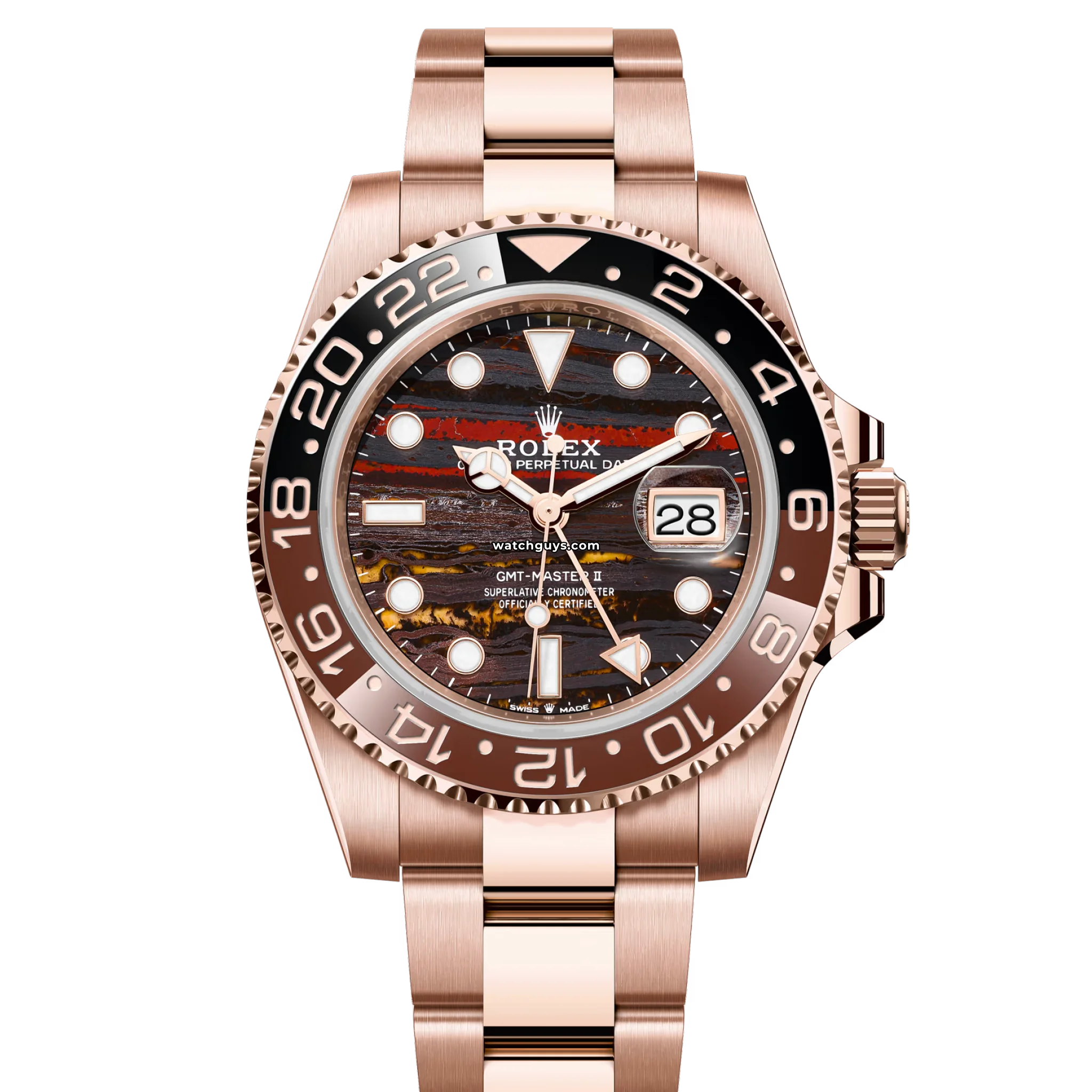 Rolex GMT Master II 126715CHNR Men's Luxury Watch - Two-Tone Rose Gold & Steel, Tiger Iron Bezel - Perfect for Business Travel & International Trips