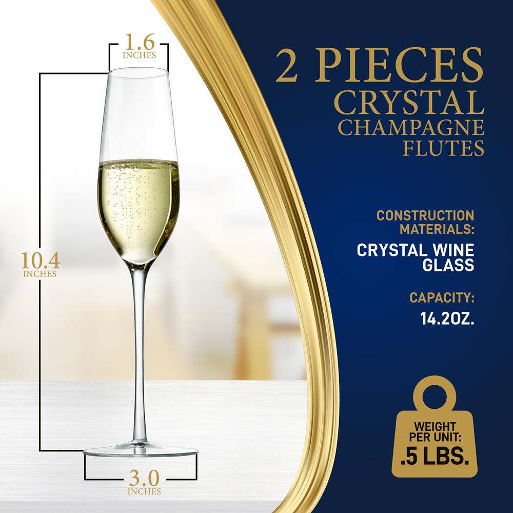 Premium Crystal Champagne Flutes Set of 4 - Elegant Wedding & Party Glassware for Toasting, Celebrations & Romantic Dinners - Dishwasher Safe & Lead-Free