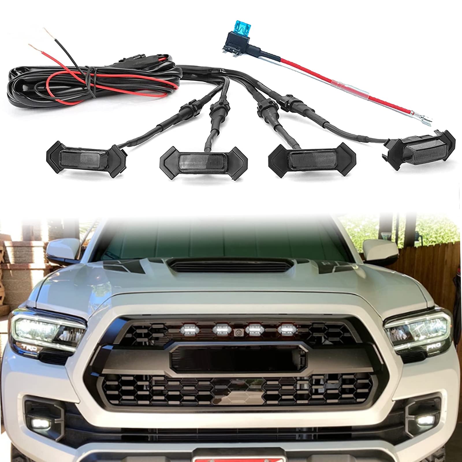 2016-2022 Toyota Tacoma TRD PRO LED Grill Lights - White Light with Black Housing - Easy Installation with Harness & Fuse - Perfect for Off-Roading, Night Driving & Truck Customization