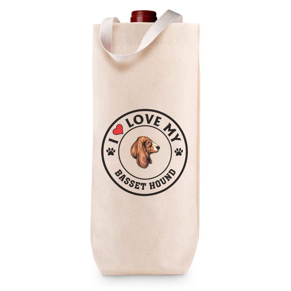 Custom Cotton Wine Gift Bag - I Love My Basset Hound Dog Design - Natural Canvas Tote for Housewarming Parties & Dog Lovers - Perfect for Wine Bottles, Gifts & Pet-Themed Celebrations