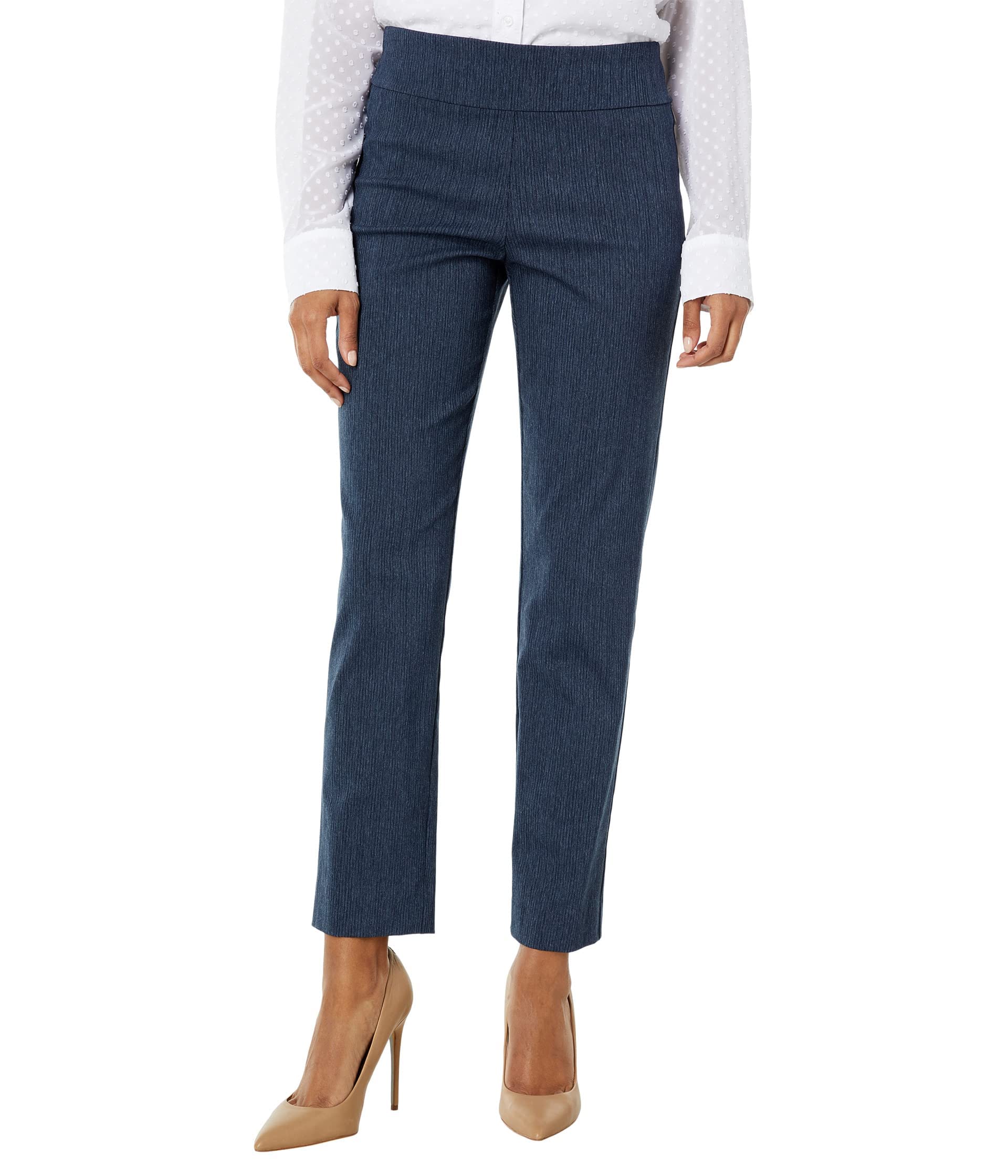 Krazy Larry Women's Pull-On Ankle Pants - Navy & Ash Color - Size 16/28 - Comfortable Stretch Casual Pants for Work, Travel & Everyday Wear