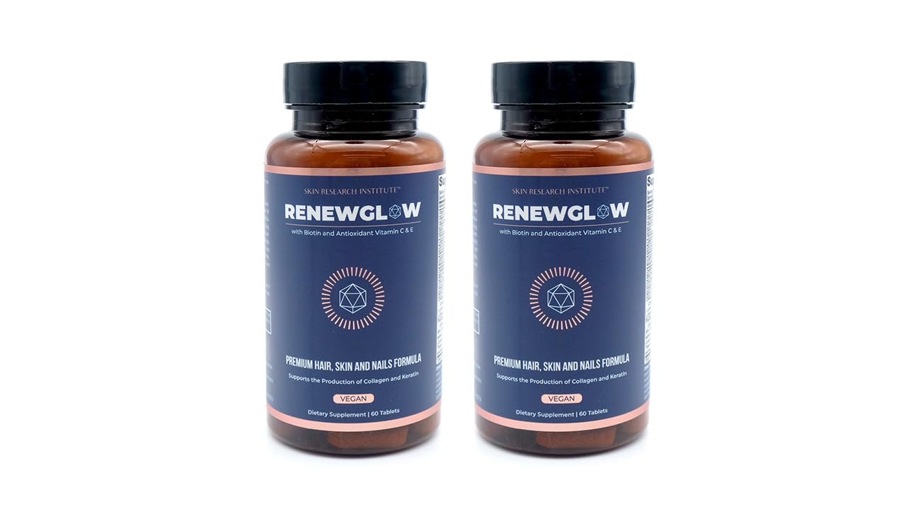 Skin Research Institute Renewglow Biotin Supplement - Vegan Friendly for Healthy Skin, Nails & Hair - 3 Pack | Supports Glowing Complexion & Strong Nails for Women & Men - Perfect for Daily Beauty Routine