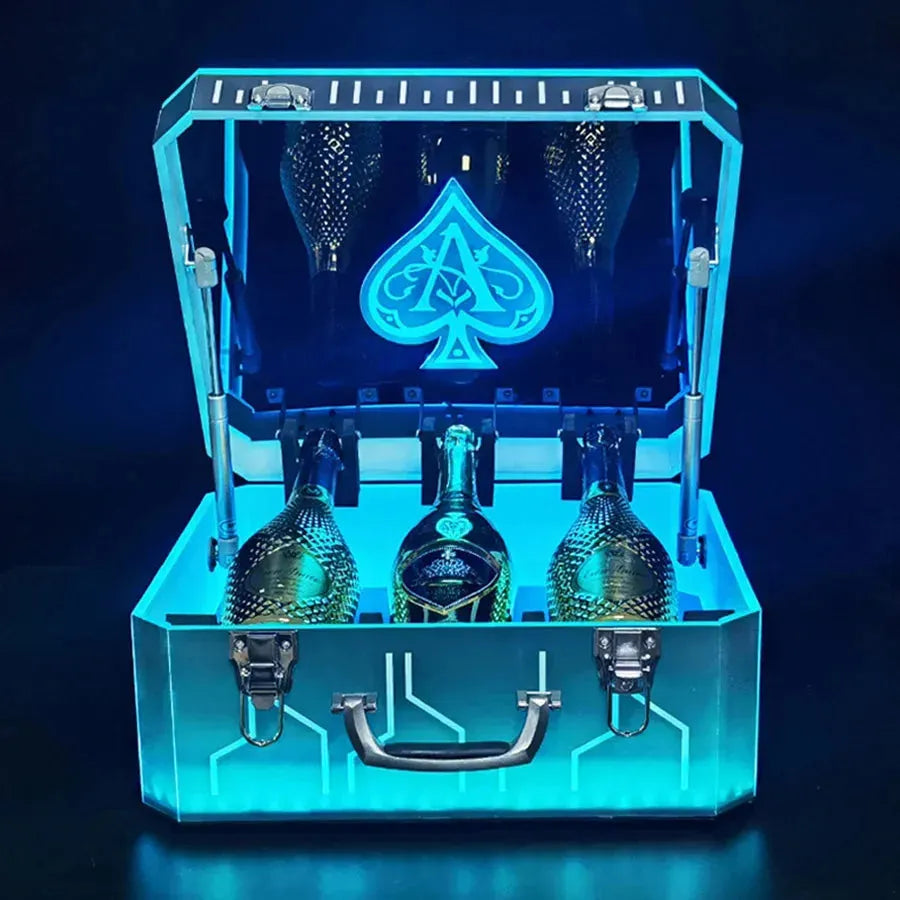 Custom Ace of Spades LED Champagne Bottle Gift Box with Logo - Premium Wine Presenter Case for VIP Gifting & Bar Display (3/5 Bottle Capacity) - Perfect for Weddings, Anniversaries & Luxury Events