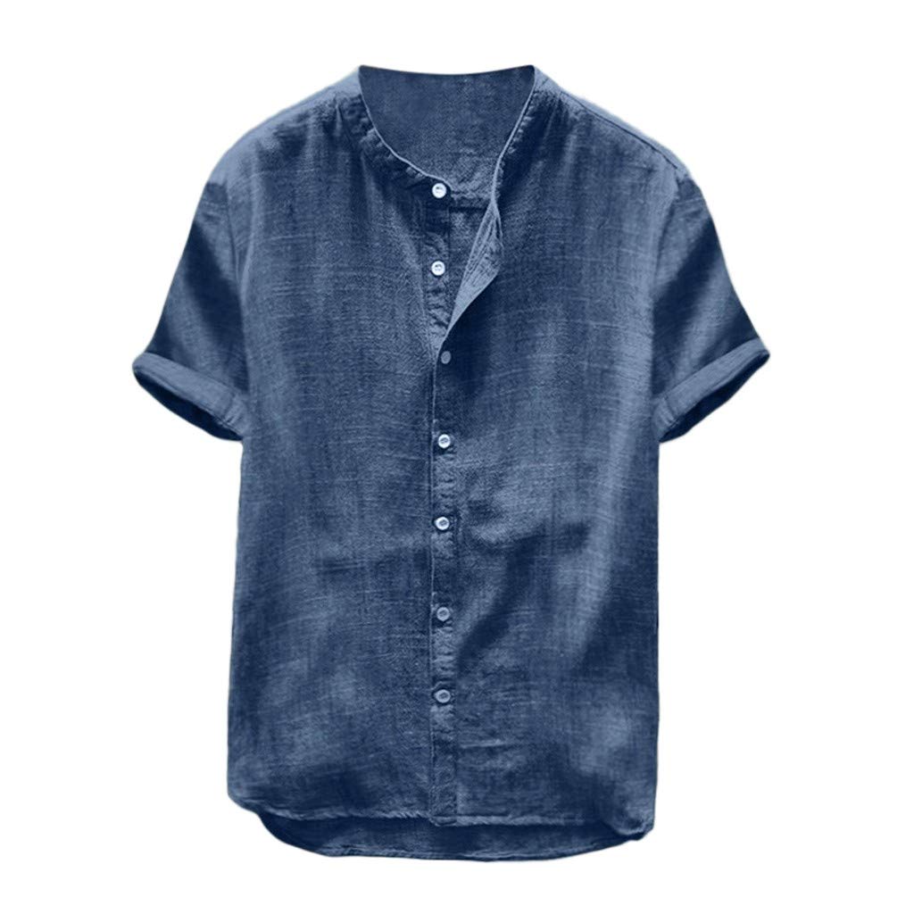 Men's Linen Blouse Retro T-Shirt - Breathable Cotton Short Sleeve & Long Sleeve Dress Shirts - Solid Color Baggy Fit for Casual Wear, Summer Outfits, and Office Style