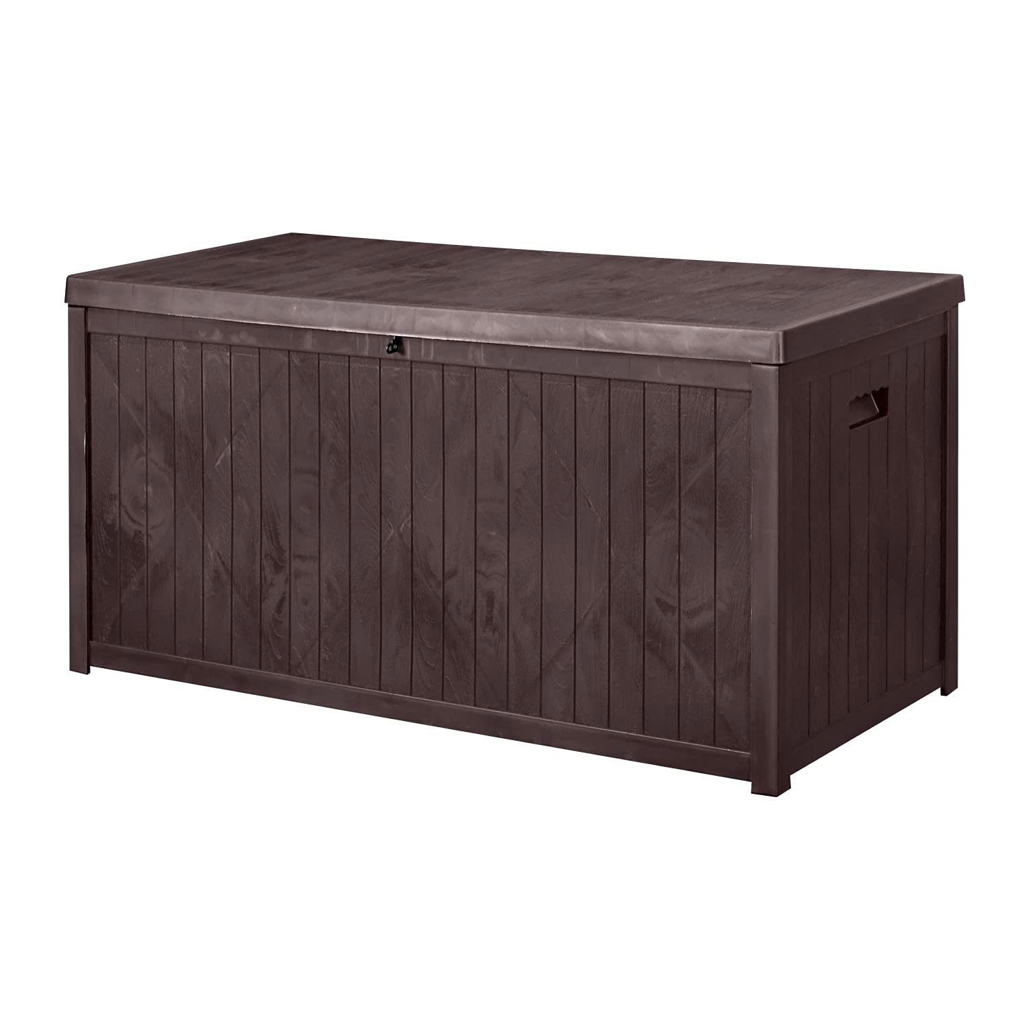 DOIT 115 Gallon Large Waterproof Outdoor Storage Box with Lockable Lid & Pneumatic Hinge - Durable Resin Deck Box for Patio Cushions, Garden Tools, Pool Toys - Perfect for Backyard, Poolside & Outdoor Storage (Brown)