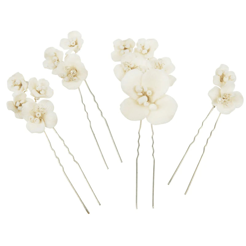 Elegant Floral Bridal Hair Pins Set - Ivory Ceramic Flowers for Wedding Hairstyles (9766) | Perfect for Brides, Bridesmaids, and Special Occasions