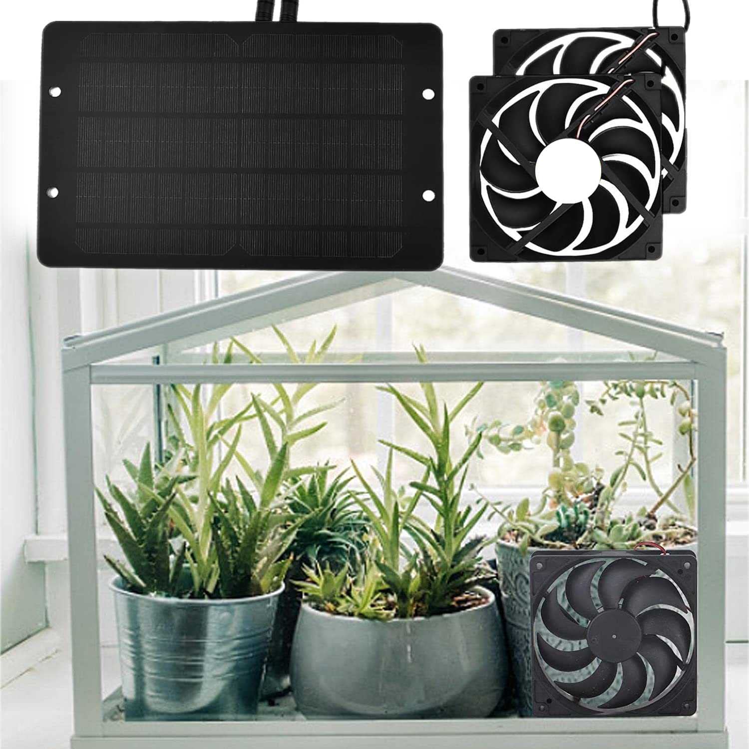 10W Solar Panel Fan Kit - Waterproof Solar Powered Dual Exhaust Fan for DIY Cooling & Ventilation | Perfect for Chicken Coops, Greenhouses, Dog Houses, Sheds & Pet Homes | Energy Efficient Window Ventilation Solution