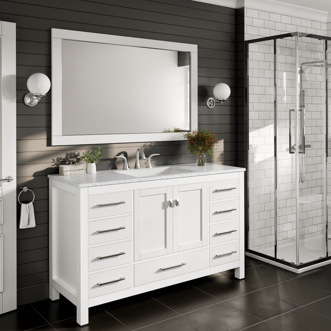 Eviva Aberdeen 48 x 30 Inch Rectangular White Wooden Framed Wall Mirror - Perfect for Bedroom, Bathroom, Living Room & Entryway Decor
