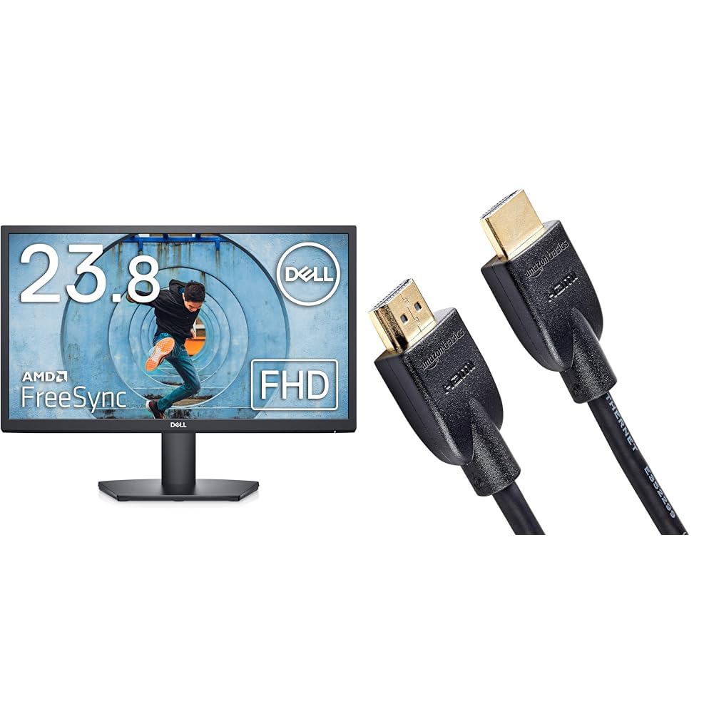 Dell SE2422HX 24 Inch Full HD 1080p Computer Monitor - 75Hz Refresh Rate, 5ms Response Time, VA Panel, AMD FreeSync, HDMI & VGA Ports | Amazon Basics 3ft High Speed HDMI Cable 4K 60Hz 18Gbps with Ethernet - Perfect for Home Office, Gaming & Entertainment Setup