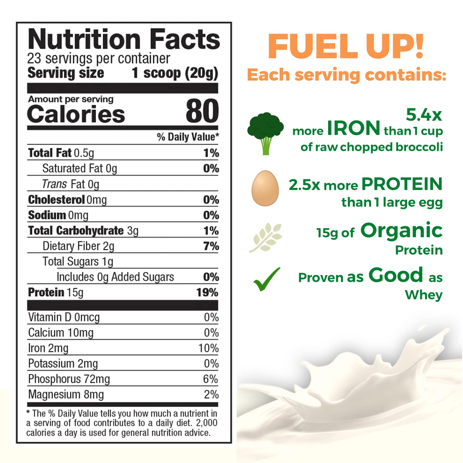 Organic Rice Protein Powder - 15g Plant-Based Protein, 2.8G BCAA - Low-Carb, Keto-Friendly, Vegan, Non-GMO, Gluten-Free - Unflavored, 16.2oz (1 Pack) for Smoothies, Baking & Post-Workout Recovery