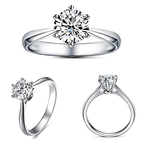 1/2/3 Carat Moissanite Engagement Ring for Women - Platinum Plated Sterling Silver Wedding Band - Lab Created Diamond Alternative - Perfect for Proposals, Anniversaries & Bridal Jewelry