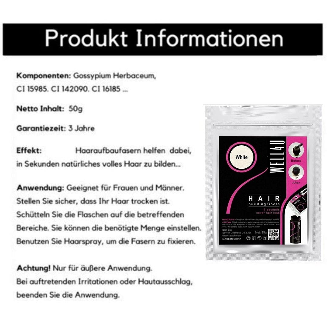 WELL4U Micro Hair Fibers for Thinning Hair - 50g Black Hair Thickening Powder, Natural-Looking Hair Filler & Volumizer - Perfect for Daily Use, Special Occasions & Confidence Boosting