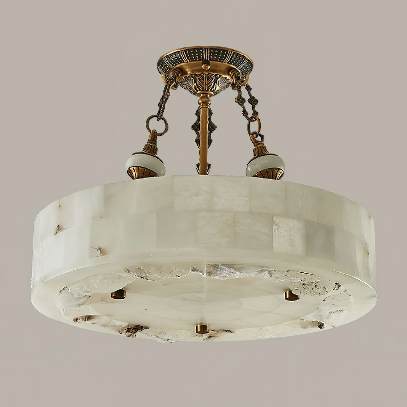 Fluted Alabaster Ceiling Lamp - Modern Minimalist Chandelier for Dining Room, Bedroom & Living Room Lighting | Dimmable LED Fixture with Natural Stone Texture