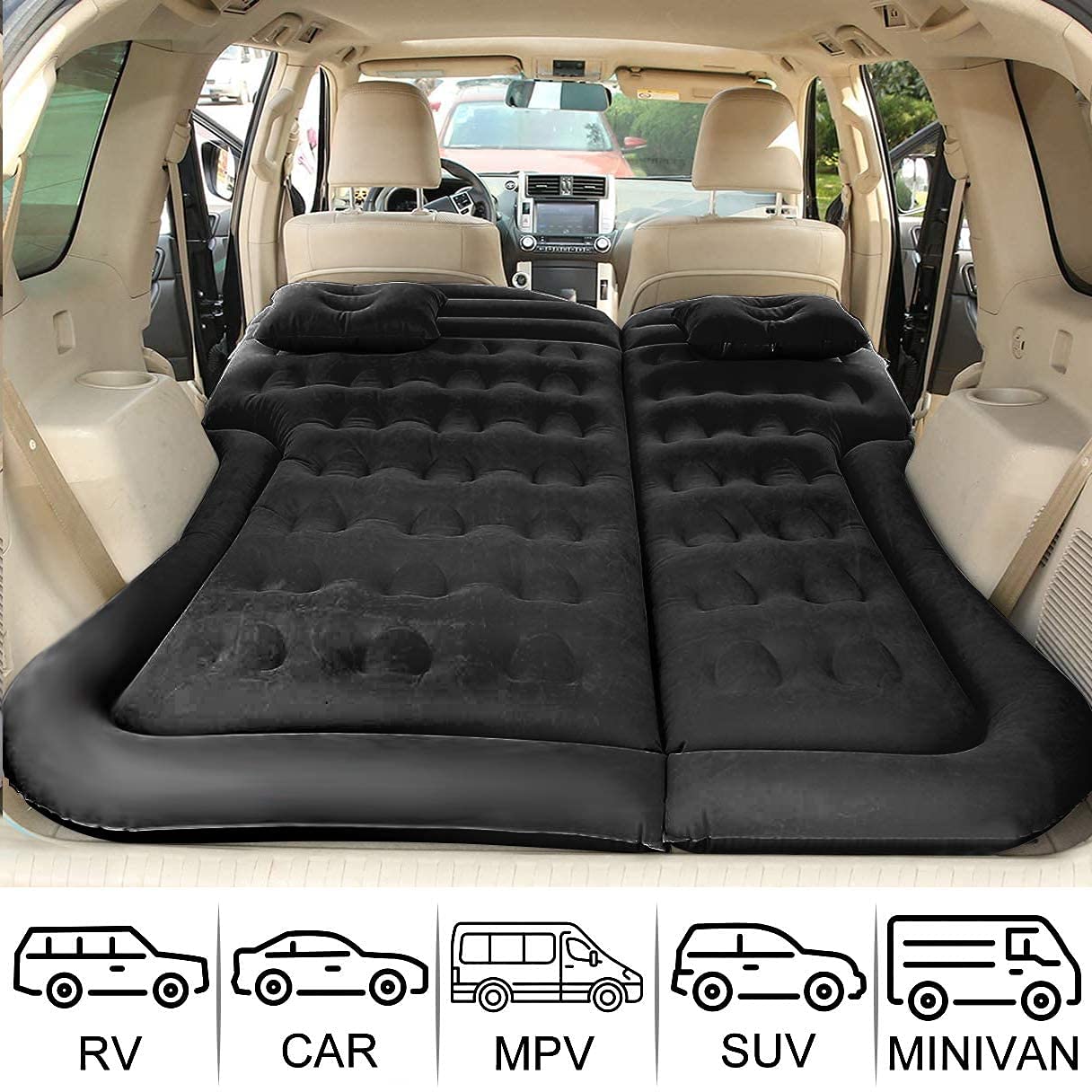 SAYGOGO SUV Air Mattress - Thickened Inflatable Car Camping Bed with Electric Pump | Portable Sleeping Pad for Travel, Road Trips & Outdoor Adventures | Upgraded Black Version