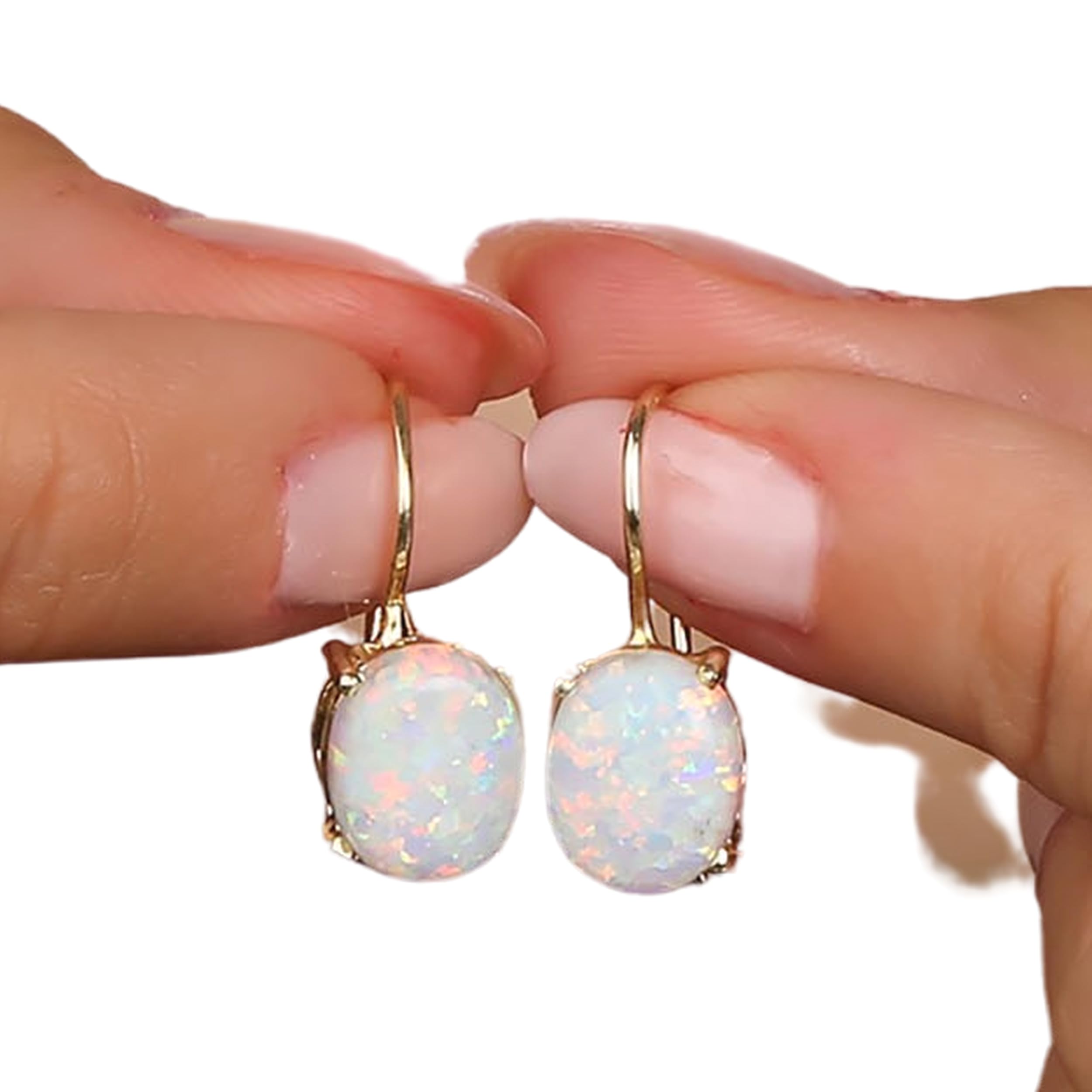 14k Solid Gold Oval Dangle Earrings with Gemstone - Elegant Everyday Jewelry for Women | Perfect for Bridal, October Birthdays, Libra Zodiac, Graduation Gifts | Office Wear, Date Night & Special Occasions