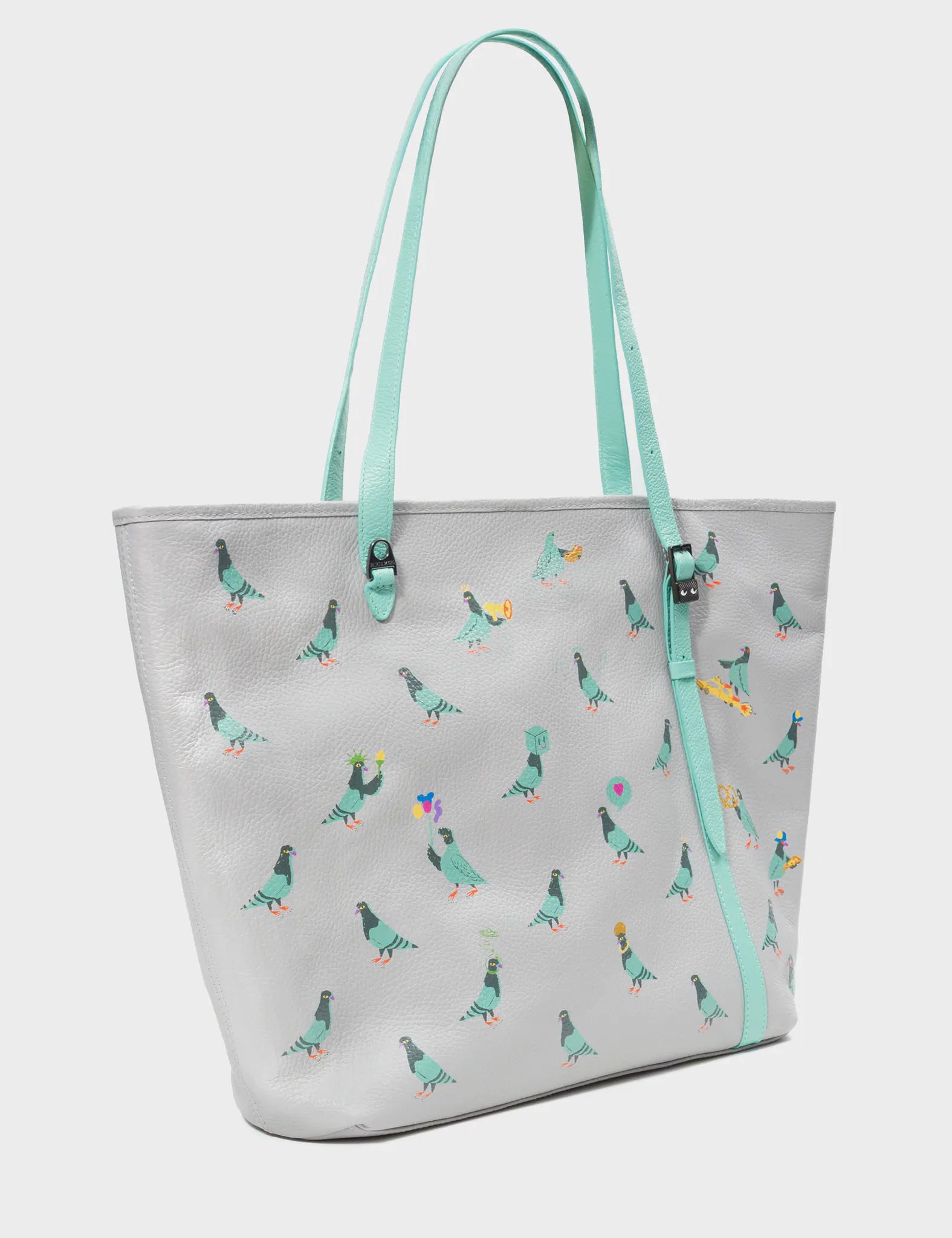 Bruno Moonwalk Gray Leather Tote Bag for Women - Stylish Pigeonista Print Designer Handbag - Perfect for Work, Travel & Everyday Use