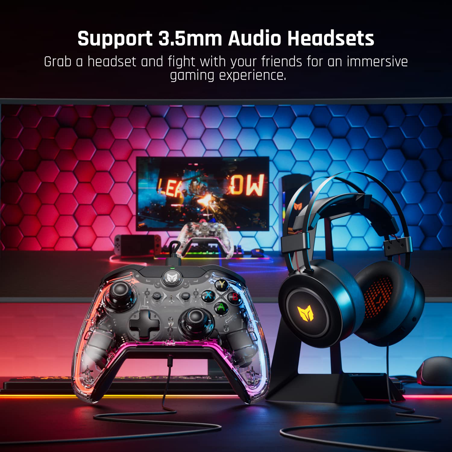 BIGBIG WON Rainbow S Wireless Gaming Controller for PC/PS4/PS5/Xbox/Switch - Ergonomic Design with RGB Lighting for Professional & Casual Gamers - Perfect for FPS, Racing, and Fighting Games