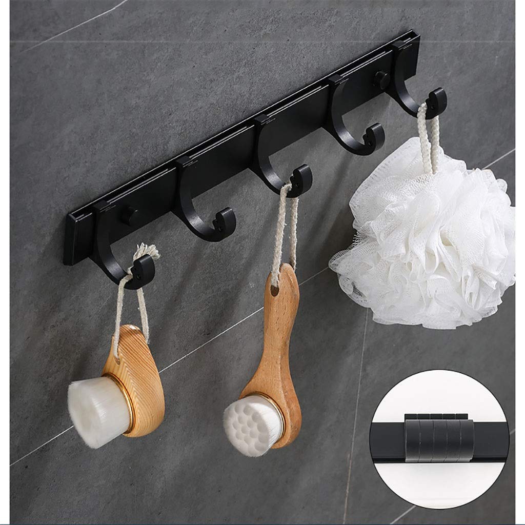 Premium Space Aluminum Black Coat Hooks - Wall Mounted Entryway Organizer with 5 Hooks for Coats, Hats & Towels - Durable Decorative Hooks for Home, Office & Bathroom Use