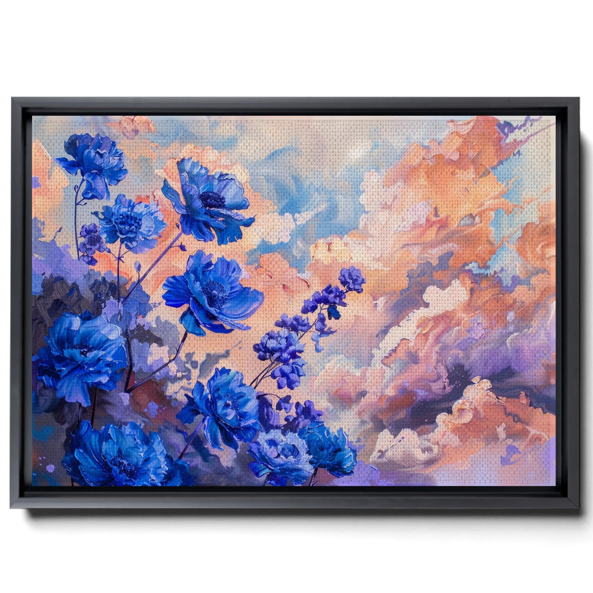 Abstract Purple Orchid Flower Canvas Art - Floral Wall Decor with Mountain Sunset Glow - Stretched Canvas Prints for Living Room, Bedroom & Office - Modern Botanical Artwork for Home Decoration