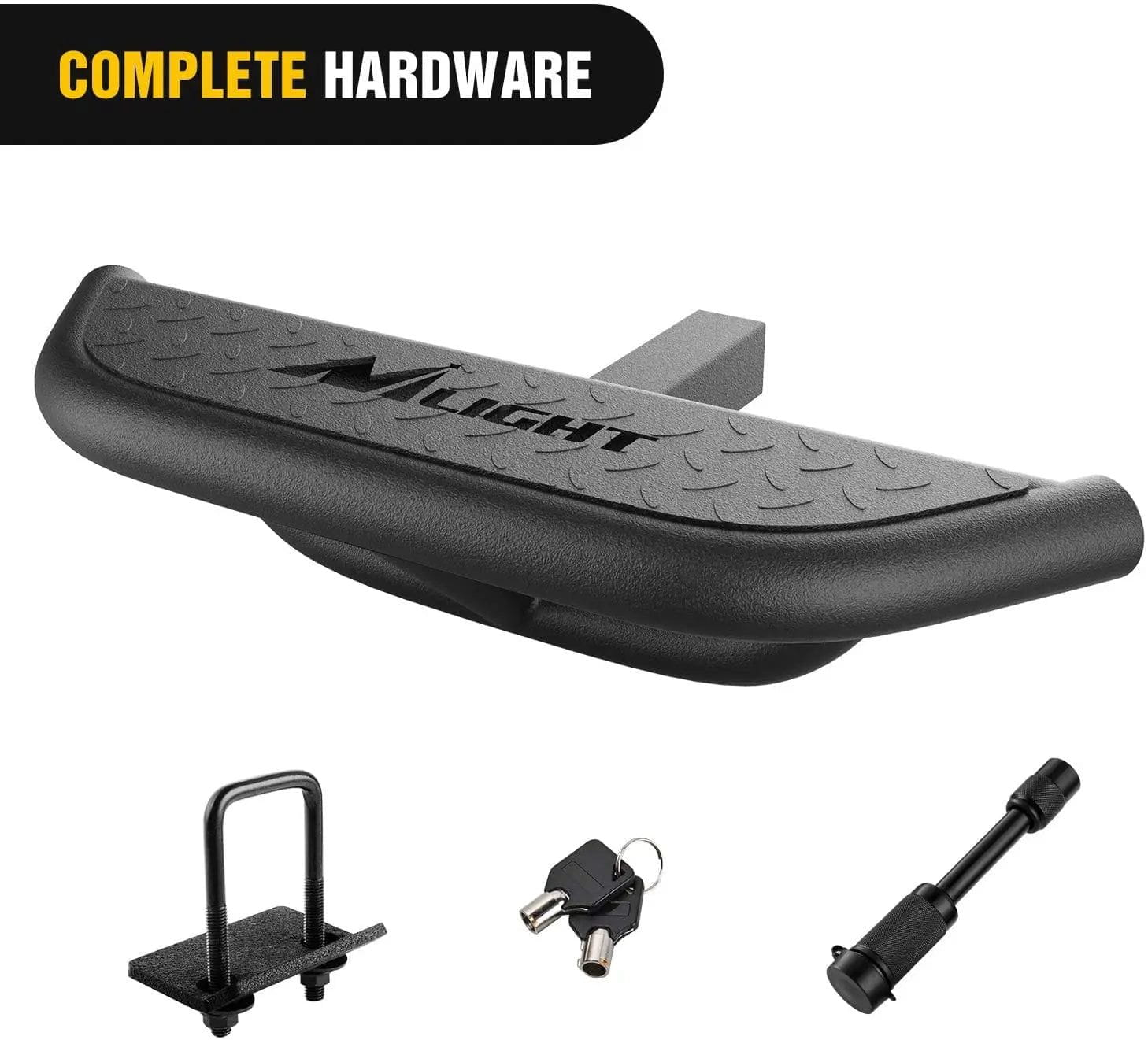 2 Inch Hitch Receiver Step - Heavy Duty Black Textured Bumper Guard with Hitch Lock & U-Bolts for Truck, SUV, RV - Off-Road & Towing Accessory for Secure Loading & Stabilization
