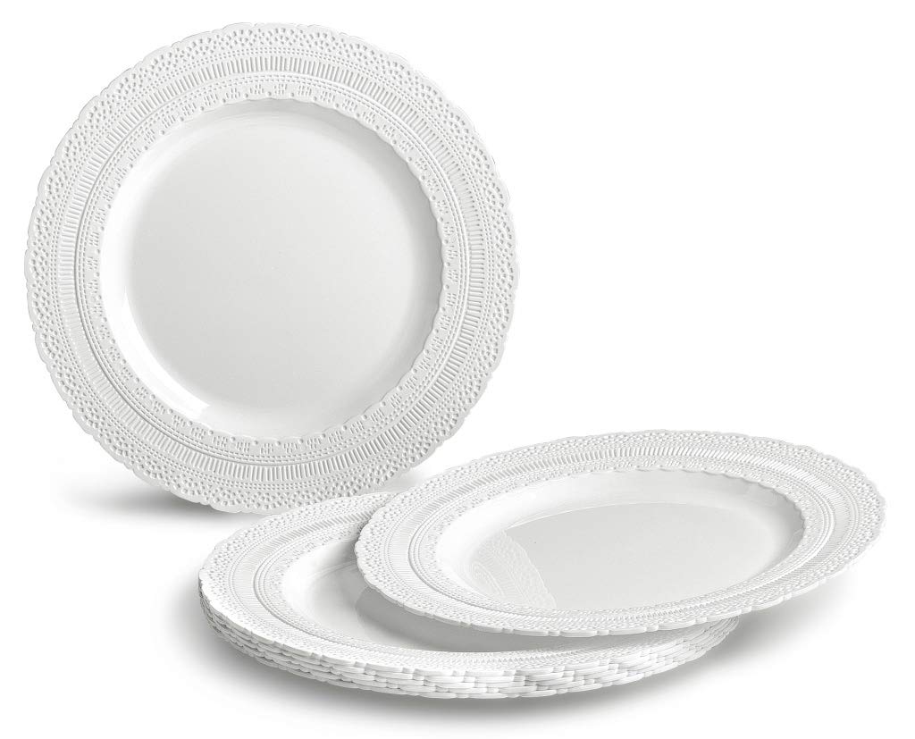 720-Piece Heavyweight Vintage Wedding Disposable Plastic Plate Set (120 Guests) - Premium Chateau White Plates with Silver Silverware & Double Forks | Elegant Dinnerware for Weddings, Parties, Banquets & Special Events
