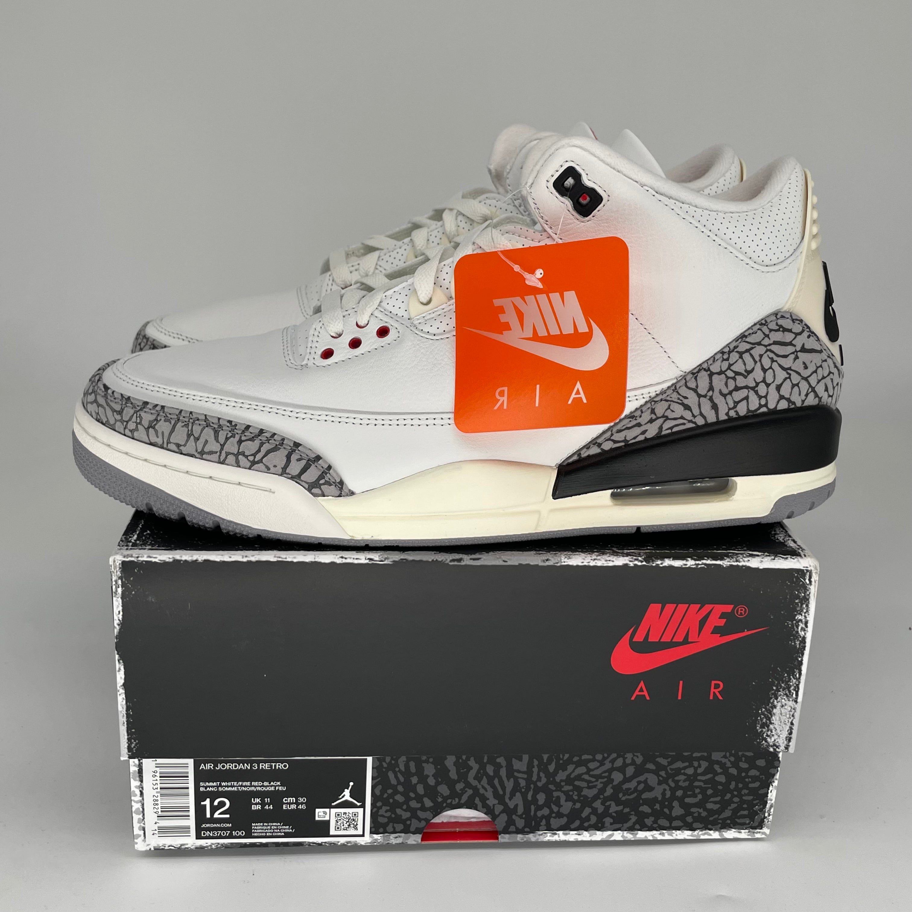Original Air Jordan 3 White Cement Reimagined Basketball Shoes - Men's Size 12 (DN3707-100) - Retro Sneakers for Streetwear & Casual Outfits