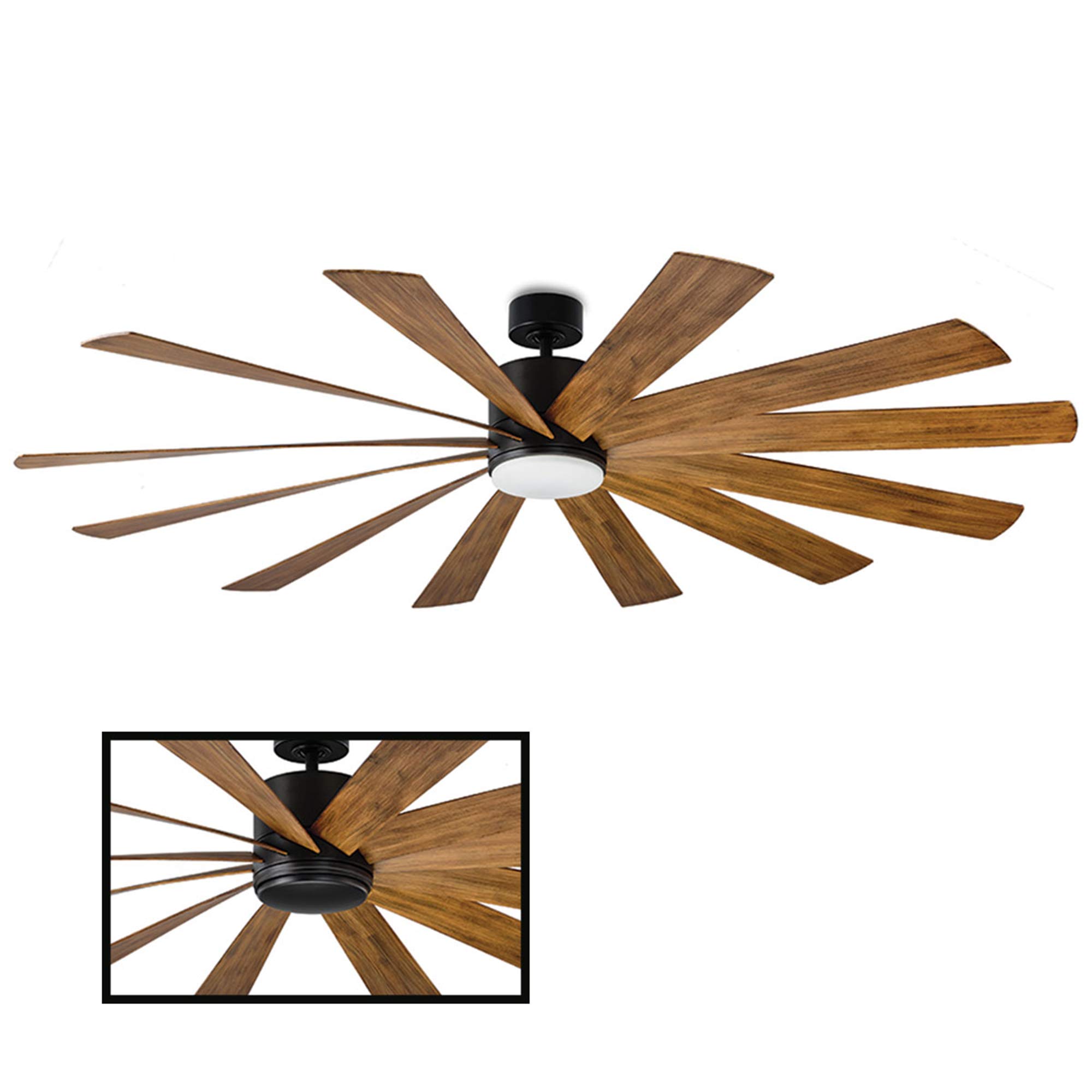 Windflower 80in Smart Ceiling Fan with 12 Blades, Matte Black Distressed Koa Finish, 2700K LED Light Kit, Wall Control, Alexa & App Compatibility for iOS/Android - Perfect for Living Rooms, Bedrooms, and Outdoor Patios