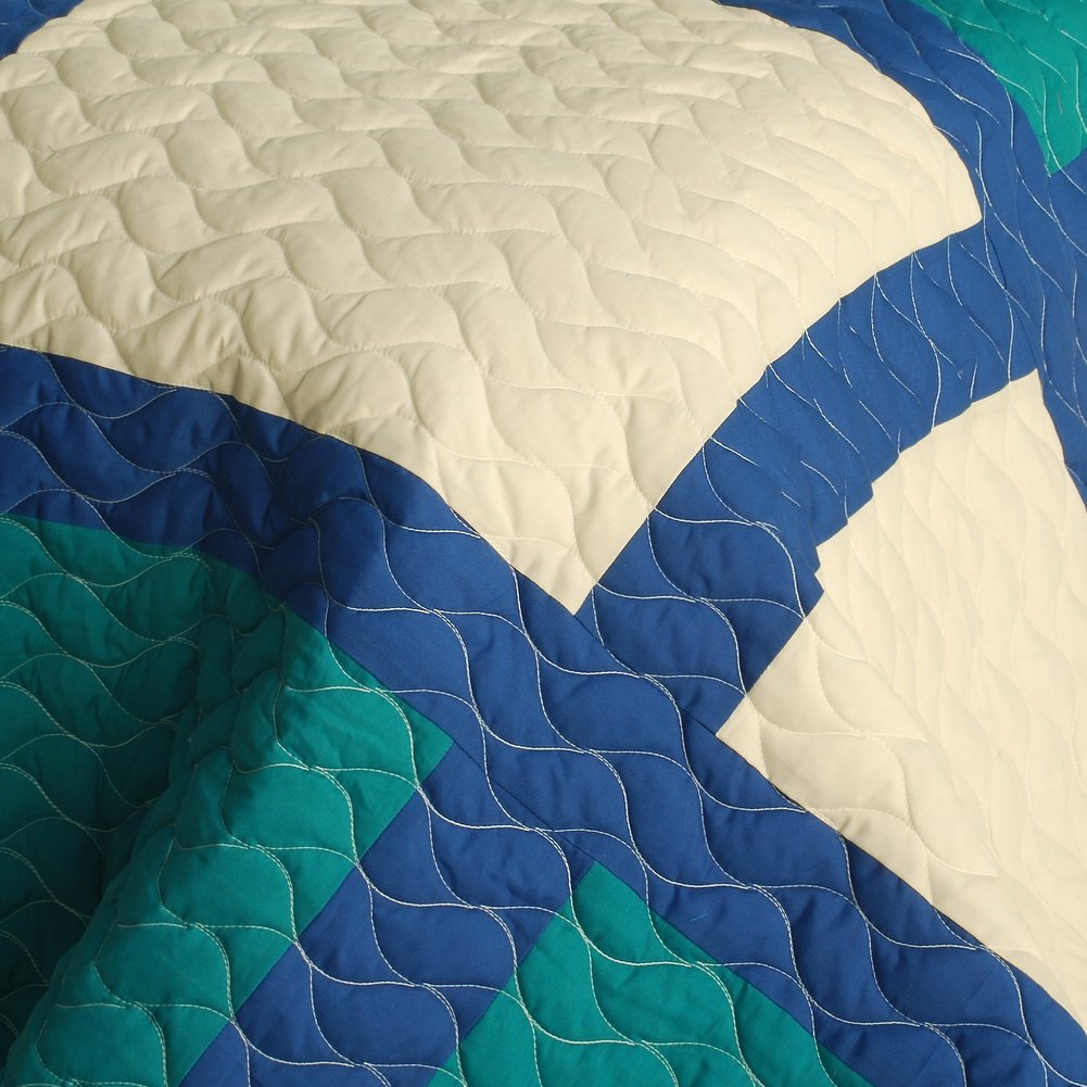 3PC Vermicelli-Quilted Patchwork Quilt Set Full/Queen Size - Lightweight Travel Bedding for Hotels, Camping & Guest Rooms