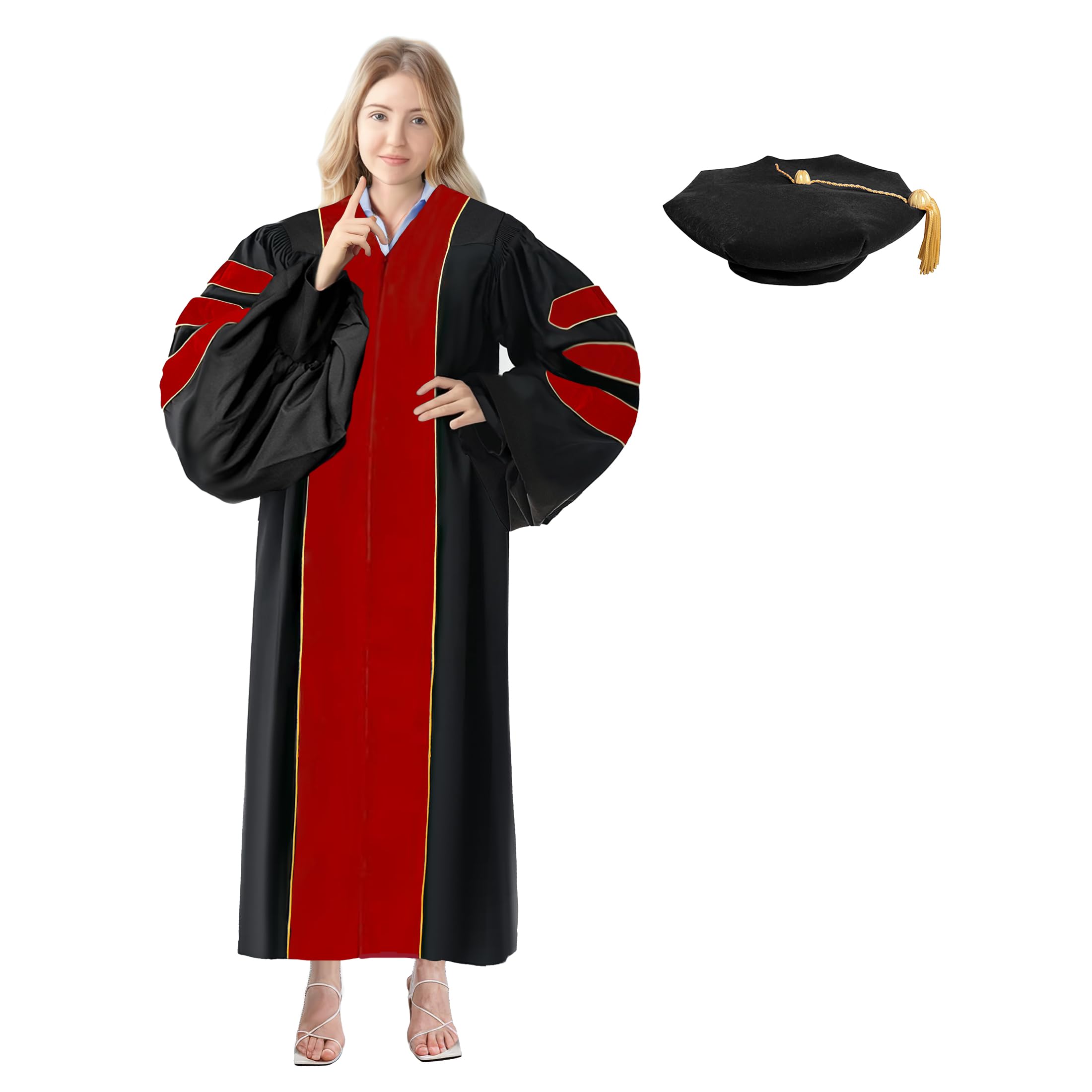 Premium Unisex Doctoral Graduation Gown & 8-Sided Tam Cap Set with Gold Piping - PhD Regalia for Commencement Ceremonies & Academic Celebrations
