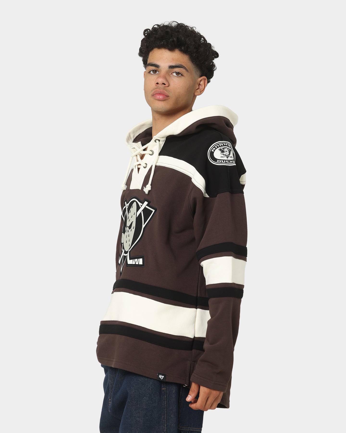 47 Brand Anaheim Ducks Superior Lacer Hoodie Brown - Men's Warm Zip-Up NHL Hockey Fan Hooded Sweatshirt for Game Day & Outdoor Activities
