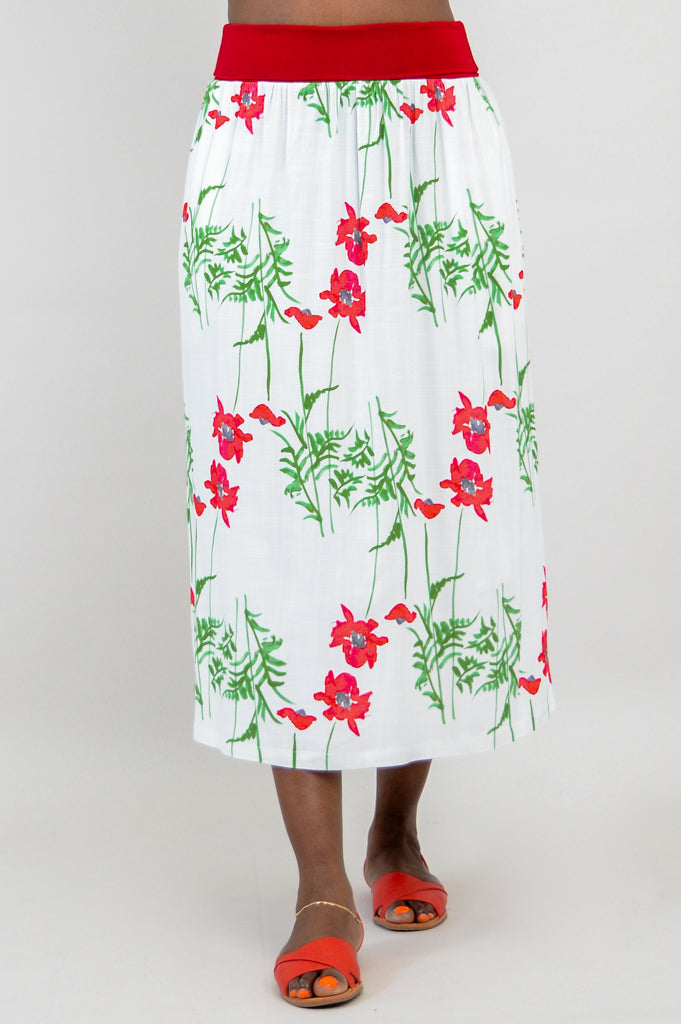 Blythe Skirt with Poppy Print - Soft Linen Bamboo Blend - Perfect for Summer Outfits & Casual Wear