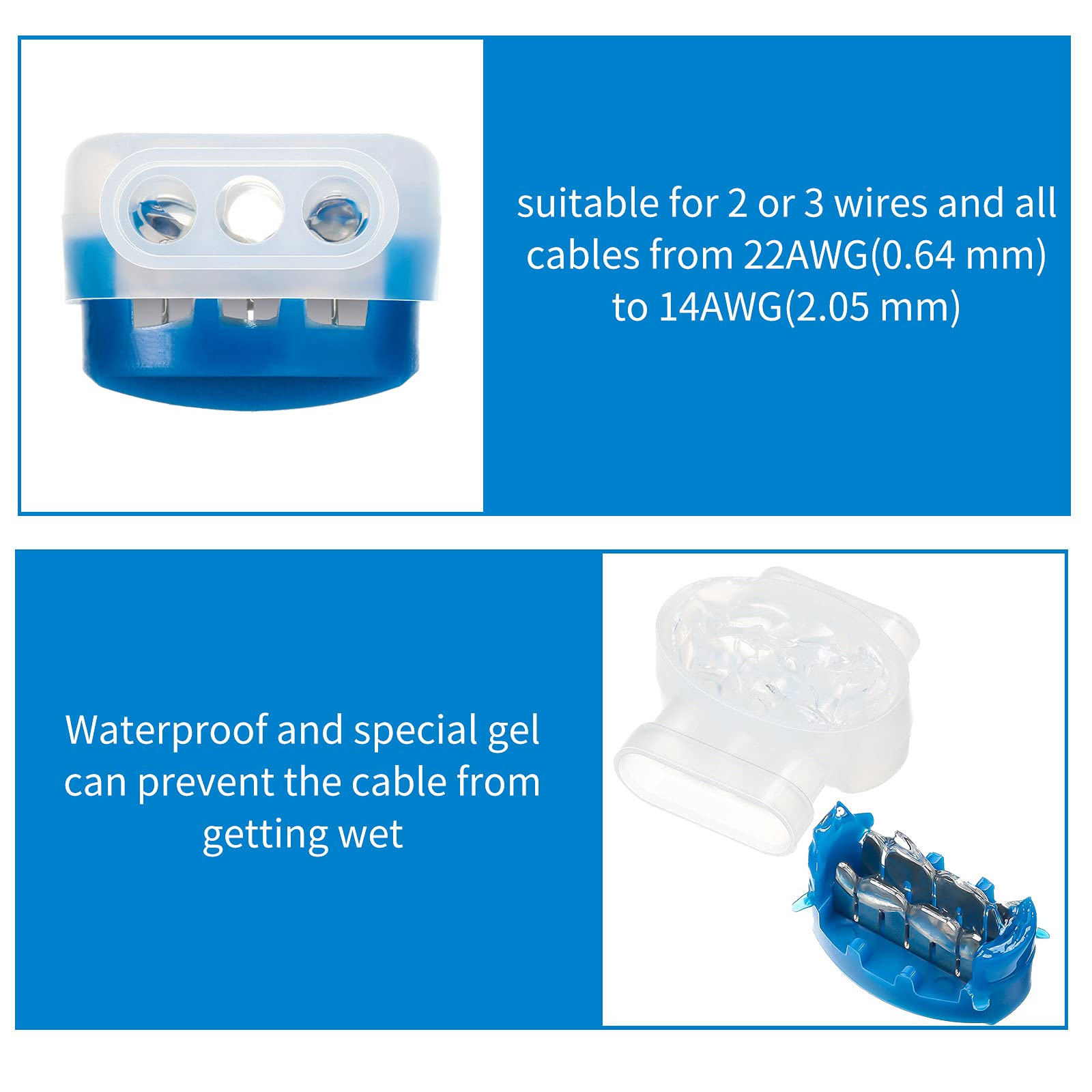 TOODOO 60-Pack 3-Way Wire Connectors - Self-Stripping Electrical IDC 314-Box Pigtail Connectors for 22-14 AWG Cables - Ideal for Robotic Lawn Mowers, Irrigation Systems & DIY Electrical Projects