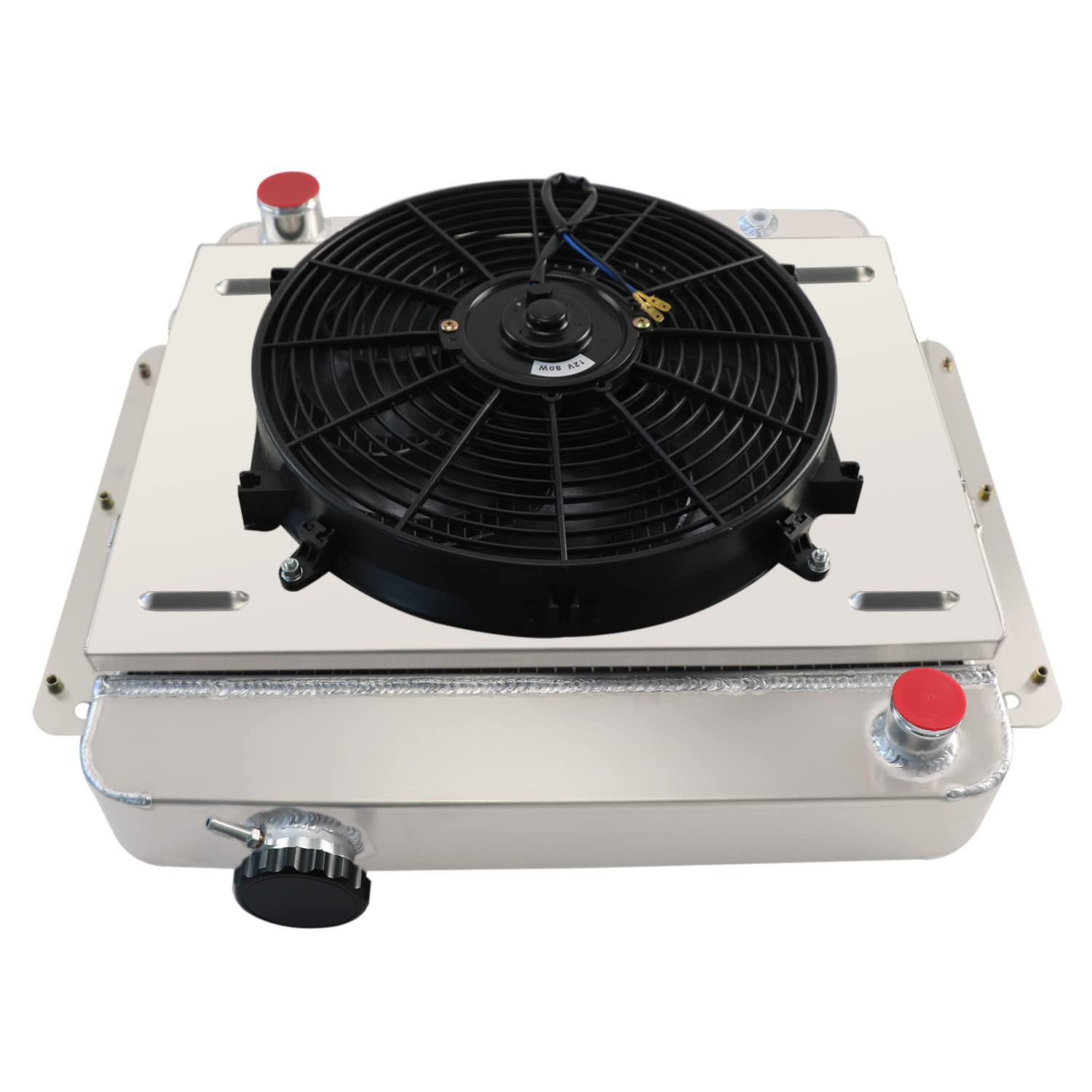 4 Row Aluminum Radiator with Shroud Fan & Relay Kit for 1962-1967 Chevy Nova/Chevy II/SS L6 V8 - Direct Replacement Cooling System Upgrade - Perfect for Classic Car Restoration & Hot Rod Performance