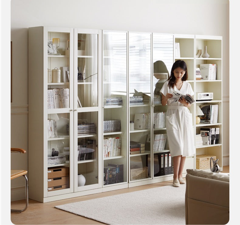 Stylish Poplar Solid Wood Bookcase in Cream - Perfect for Living Room, Bedroom, or Home Office Storage