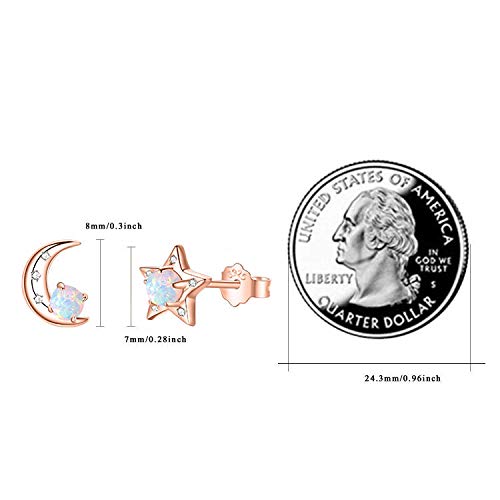 925 Sterling Silver Opal Moon and Star Stud Earrings for Women | Hypoallergenic Tiny Jewelry Gift for Sensitive Ears | Perfect for Everyday Wear, Date Nights & Special Occasions