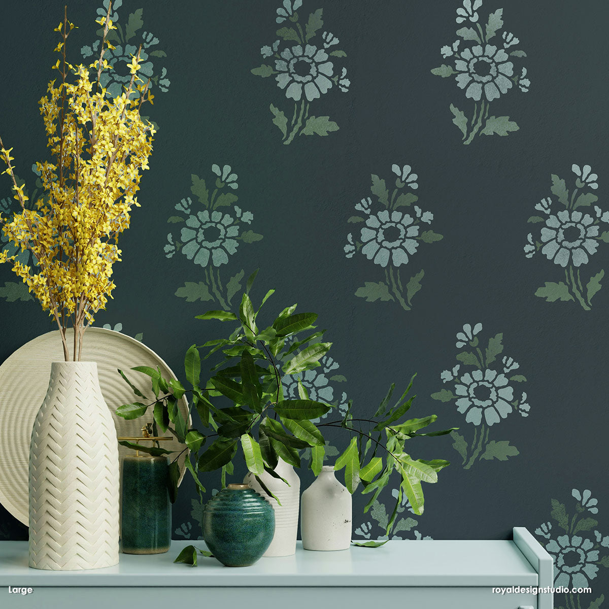 Provence Petite Floral Wall Stencil - DIY Home Decor, French Country Design for Bedroom & Living Room Wall Painting