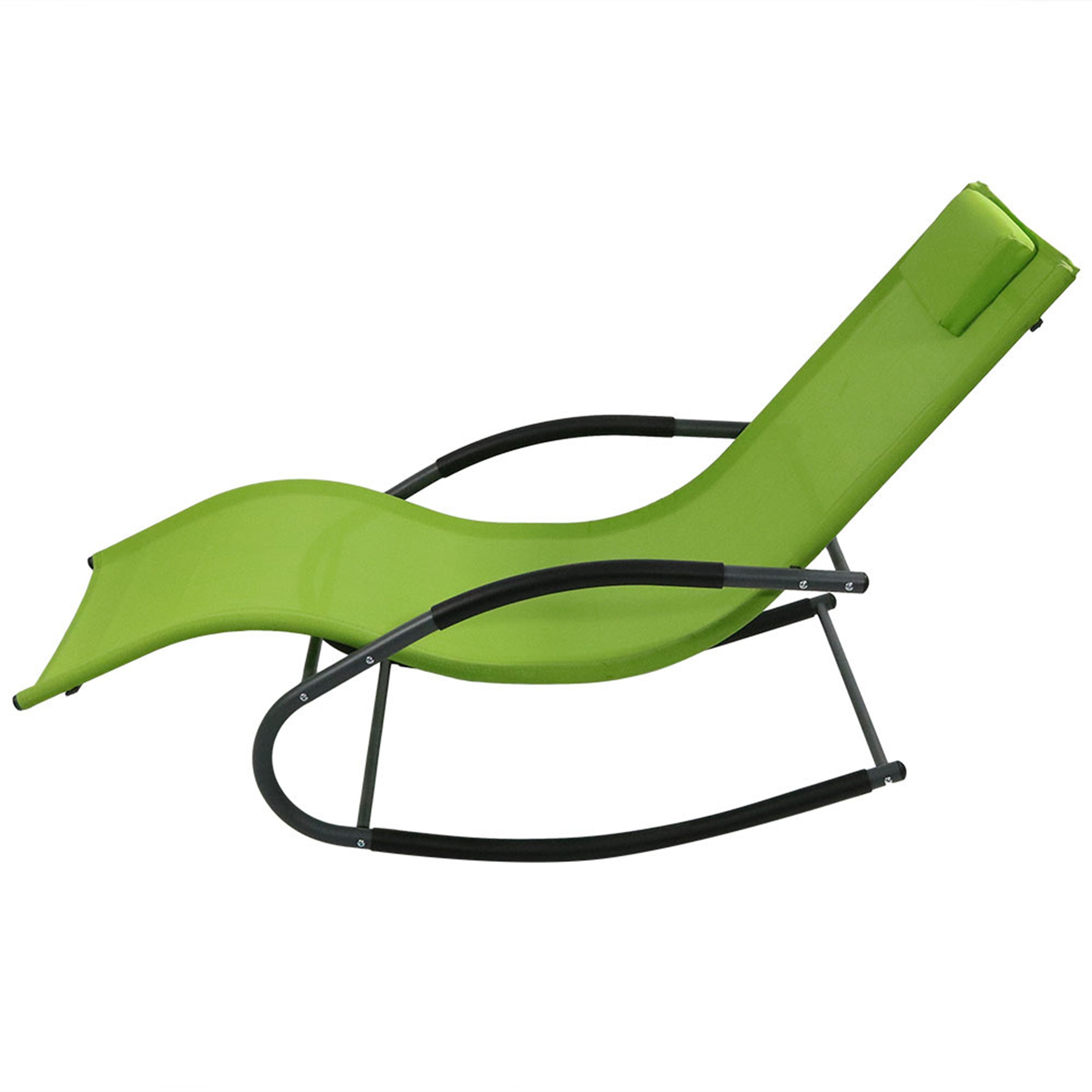 Sunnydaze Outdoor Patio Rocking Wave Lounger with Pillow - Green - Perfect for Poolside Relaxation, Backyard Lounging & Garden Comfort