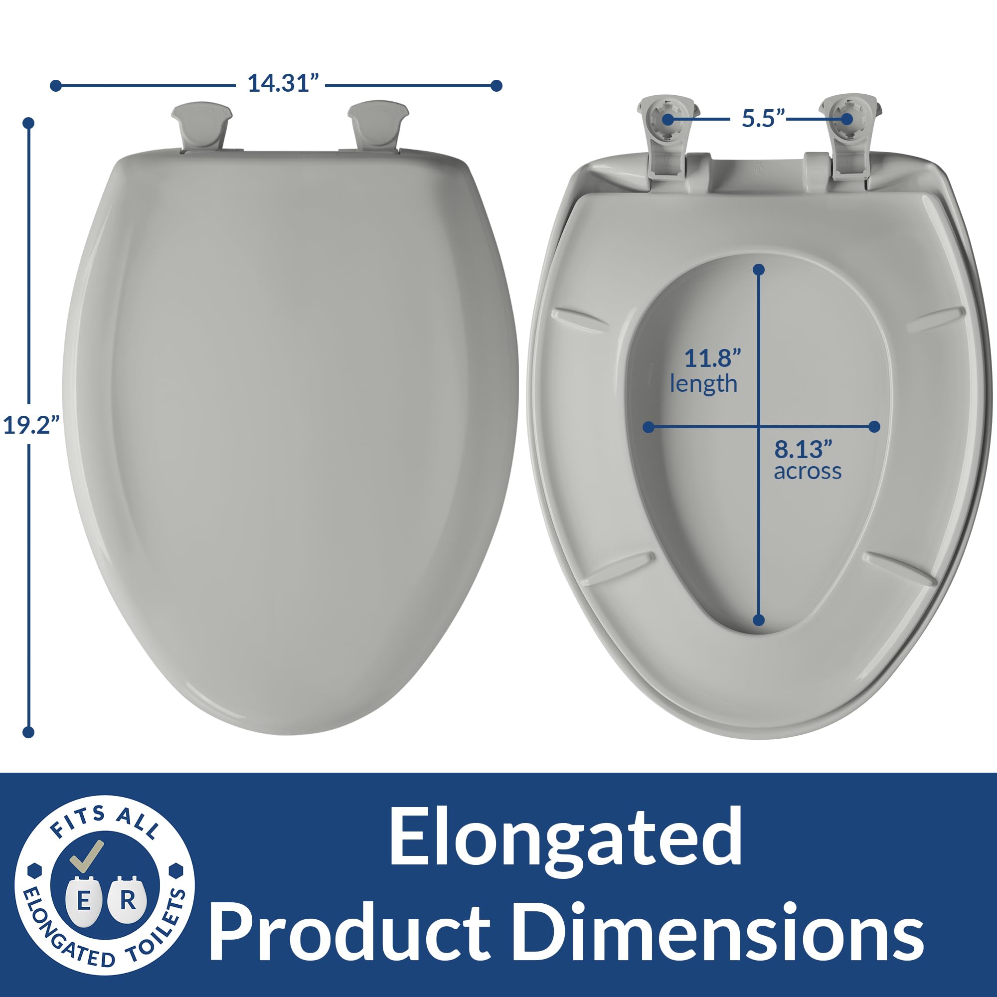 Bemis Classic Colors Slow Close Toilet Seat - Easy Clean Hinges & Durable Plastic - Elongated Navy Blue - Perfect for Bathroom Upgrade & Home Renovation