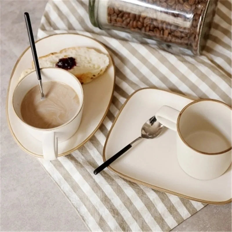 Premium Stoneware Cup and Saucer Set - Elegant Coffee & Tea Set for Home, Cafe, or Restaurant Use - Durable Ceramic Contour Design - Perfect for Espresso, Cappuccino, and Afternoon Tea