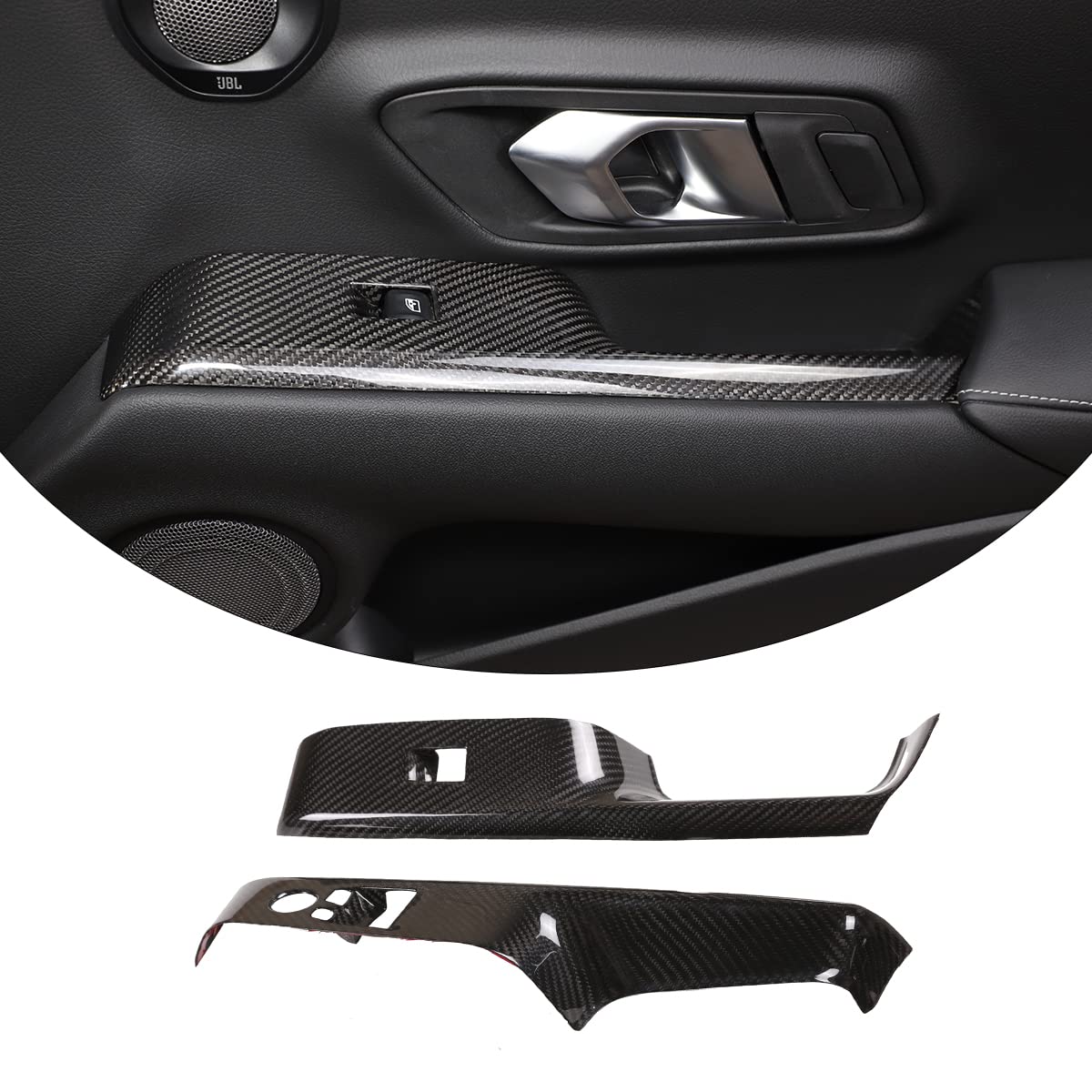 Real Carbon Fiber Car Interior Door Armrest Window Switch Panel Cover Trim for Toyota Supra GR A90 A91 MK5 2018-2024 LHD (Black) - Upgrade Your Ride with Premium Style & Protection for Daily Driving & Car Shows