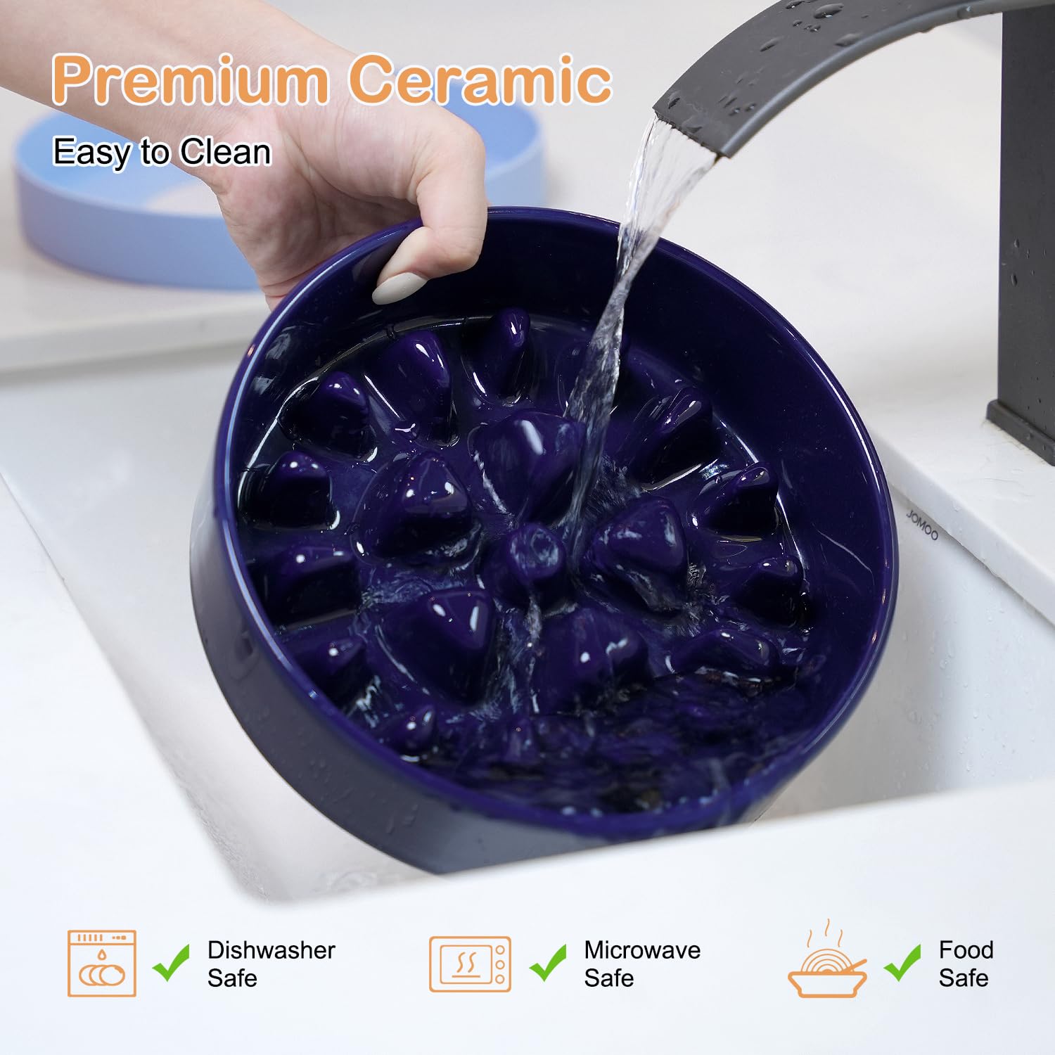 Sted Ceramic Slow Feeder Dog Bowl for Medium & Large Breeds - Puzzle Food Bowl with Non-Slip Silicone Base in Maze Blue - Helps Slow Down Fast Eaters & Prevent Bloat - Perfect for Mealtime Training & Portion Control