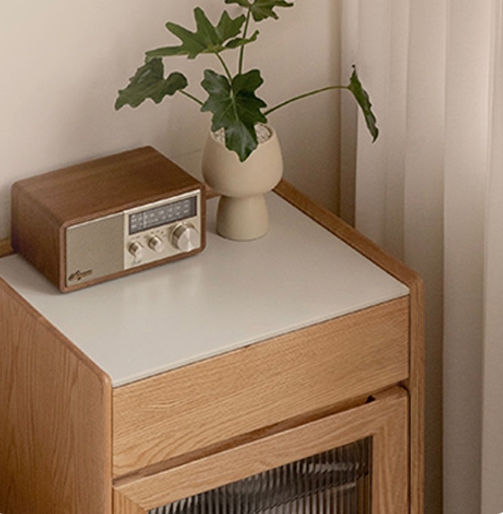 Solid Oak Wood Side Cabinet for Robot Vacuum Storage - Modern Rock Slab Design - Perfect for Living Room, Bedroom, or Home Office Organization