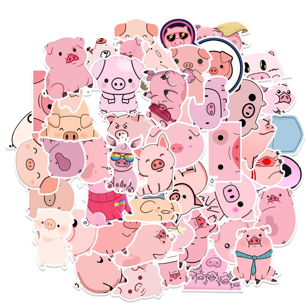 50 Pack Cute Pig Vinyl Stickers - Waterproof Decals for Water Bottles, Laptops, Cars, Hydro Flasks, Phones & Skateboards - Trendy Aesthetic Animal Stickers for Teens, Boys, Girls & Adults - Perfect for School, Office, DIY Crafts & Personalizing Belongings