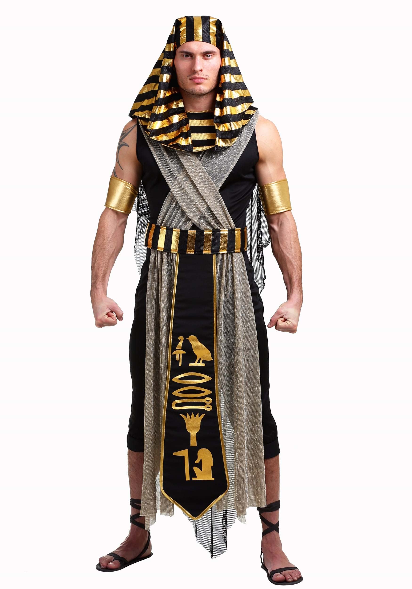 Premium Black & Gold Egyptian Pharaoh Costume for Men - Authentic Halloween Outfit for Cosplay, Themed Parties & Historical Reenactments