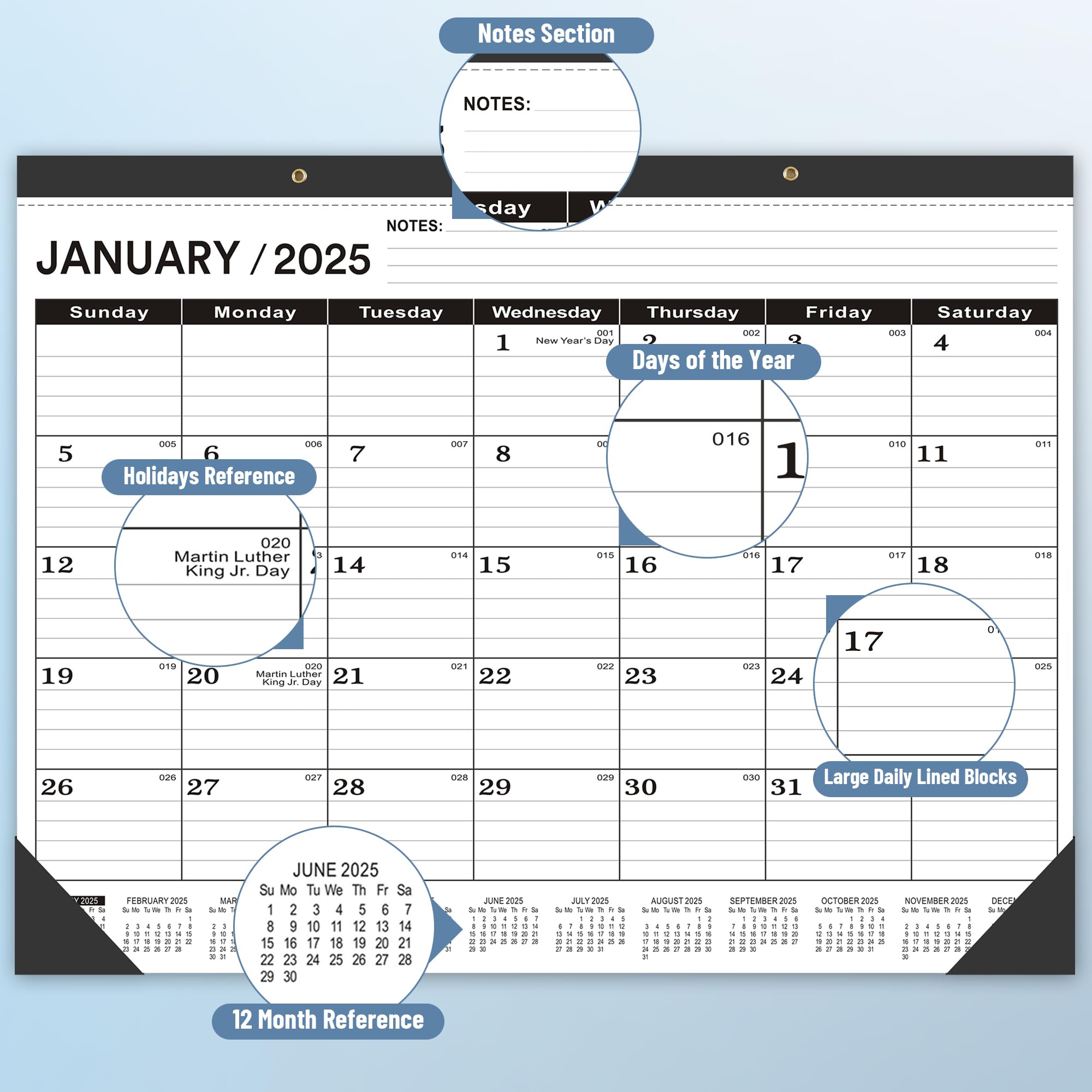 2024-2025 Desk Calendar - 18 Month Large Academic Planner (July 2024 to December 2025) - 17x22