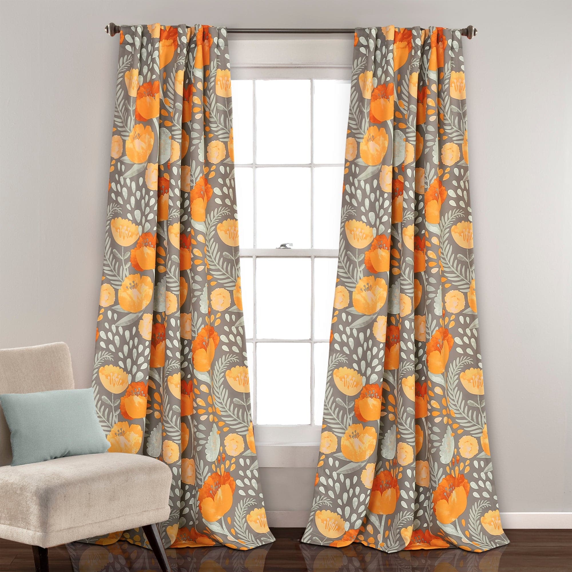 Poppy Garden Light Filtering Window Curtain Panel Set - Floral Sheer Drapes for Living Room & Bedroom - Soft Sunlight & Privacy Protection