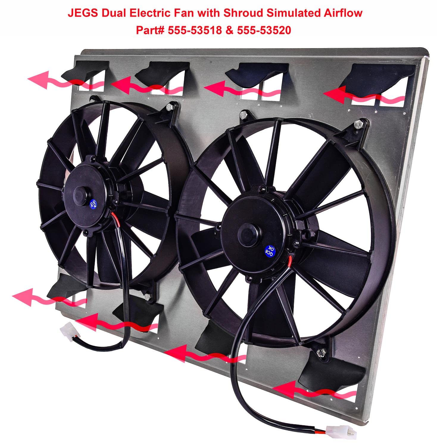 JEGS 53520 High Performance Dual Electric Cooling Fans with Aluminum Shroud - 11 Inch Diameter - Perfect for Automotive Radiator Cooling & Engine Temperature Control